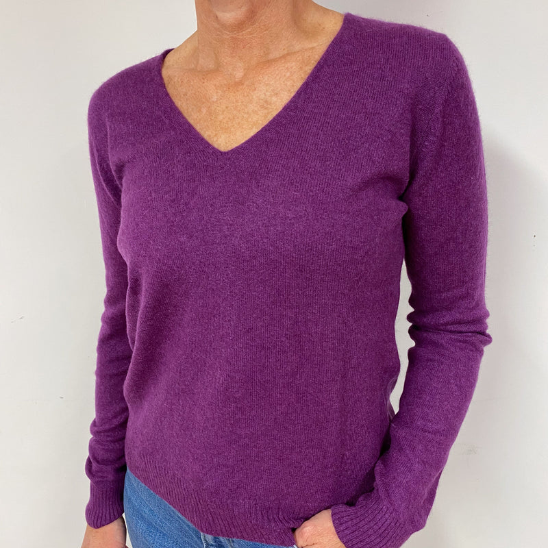 Plum Purple Cashmere V-Neck Jumper Medium