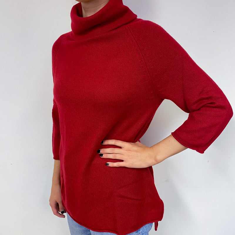 Red Tunic Style Cashmere Polo Neck Jumper Small