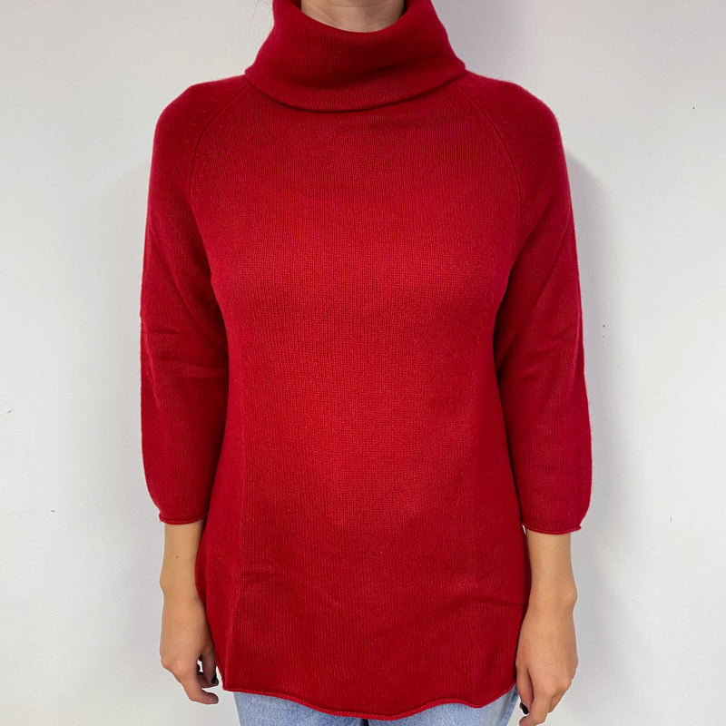Red Tunic Style Cashmere Polo Neck Jumper Small