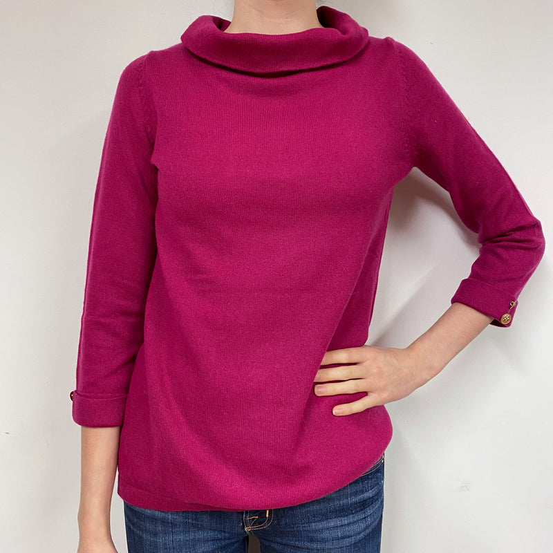 Magenta Pink Cashmere Roll Neck Jumper Extra Small