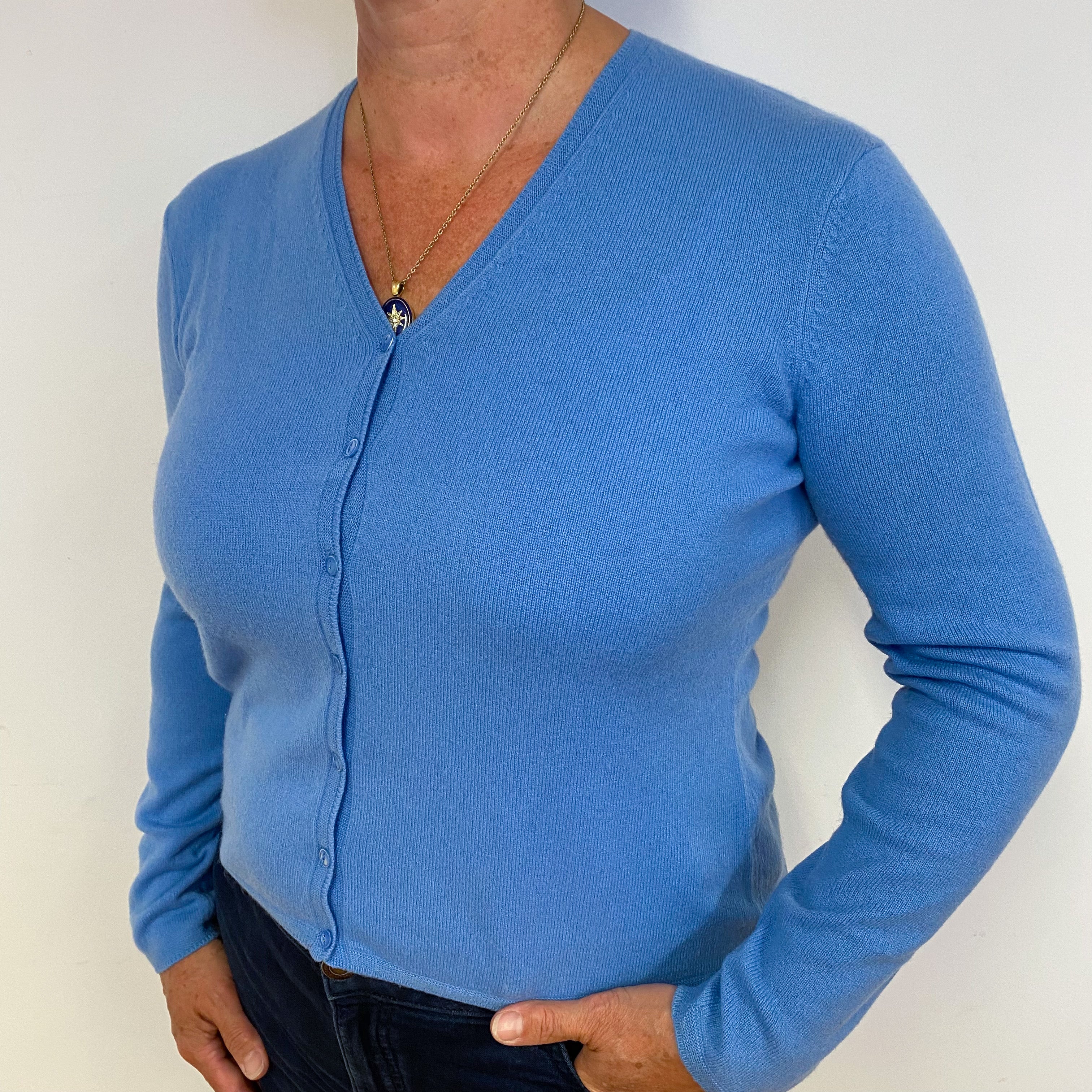 Cornflower Blue V Neck Cashmere Cardigan