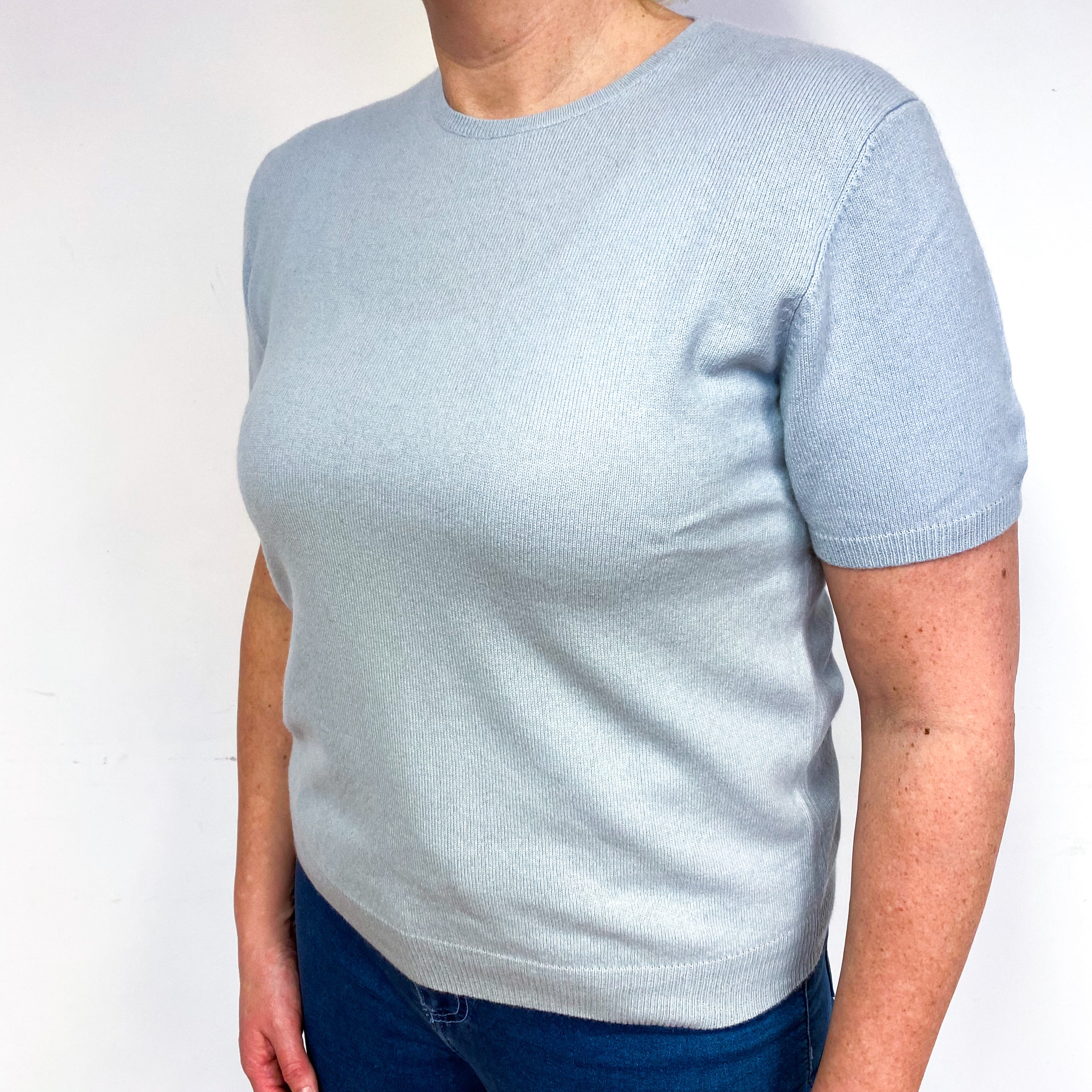 Ralph Lauren Baby Blue Cashmere Short Sleeve Jumper Large