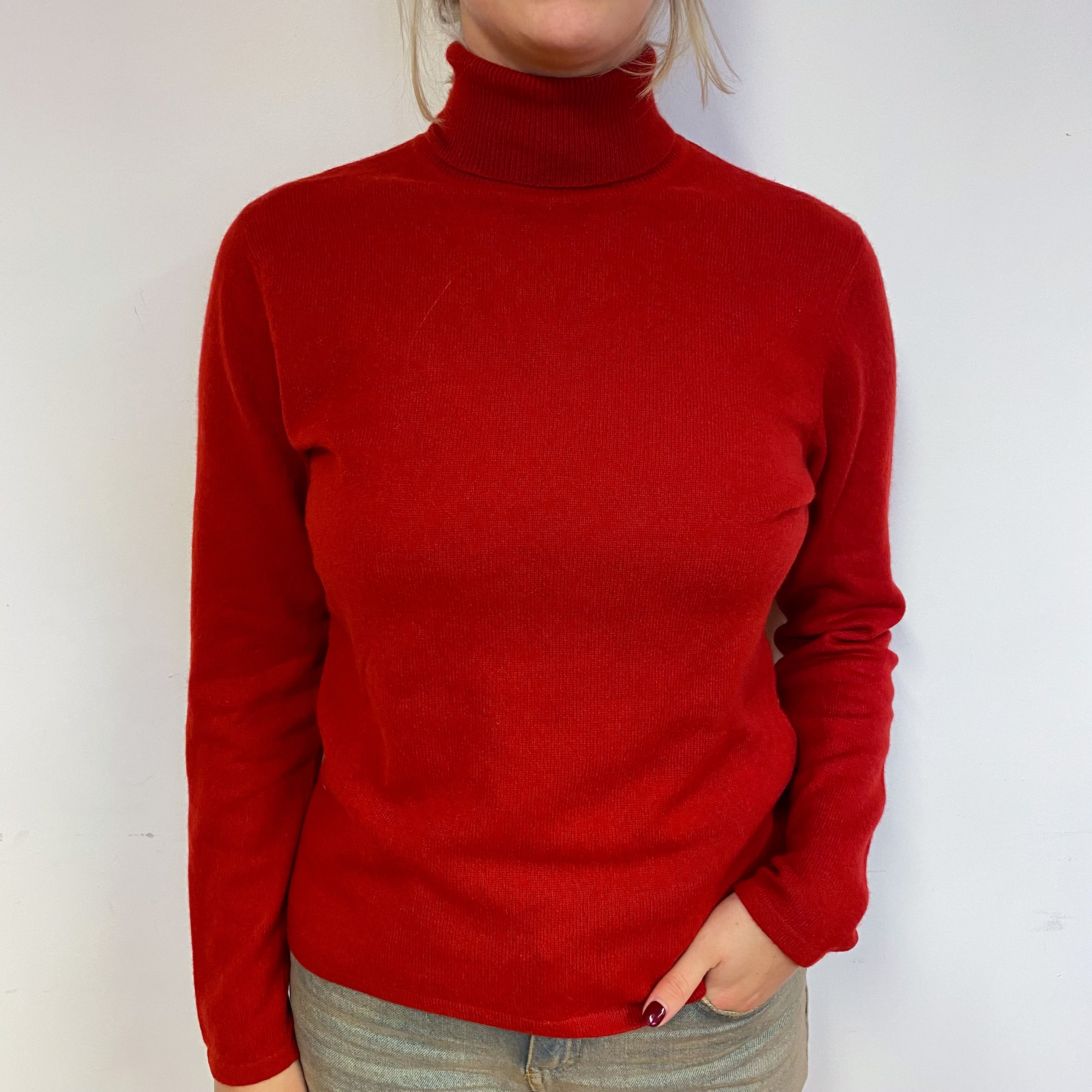 Post Box Red Cashmere Polo Neck Jumper Small