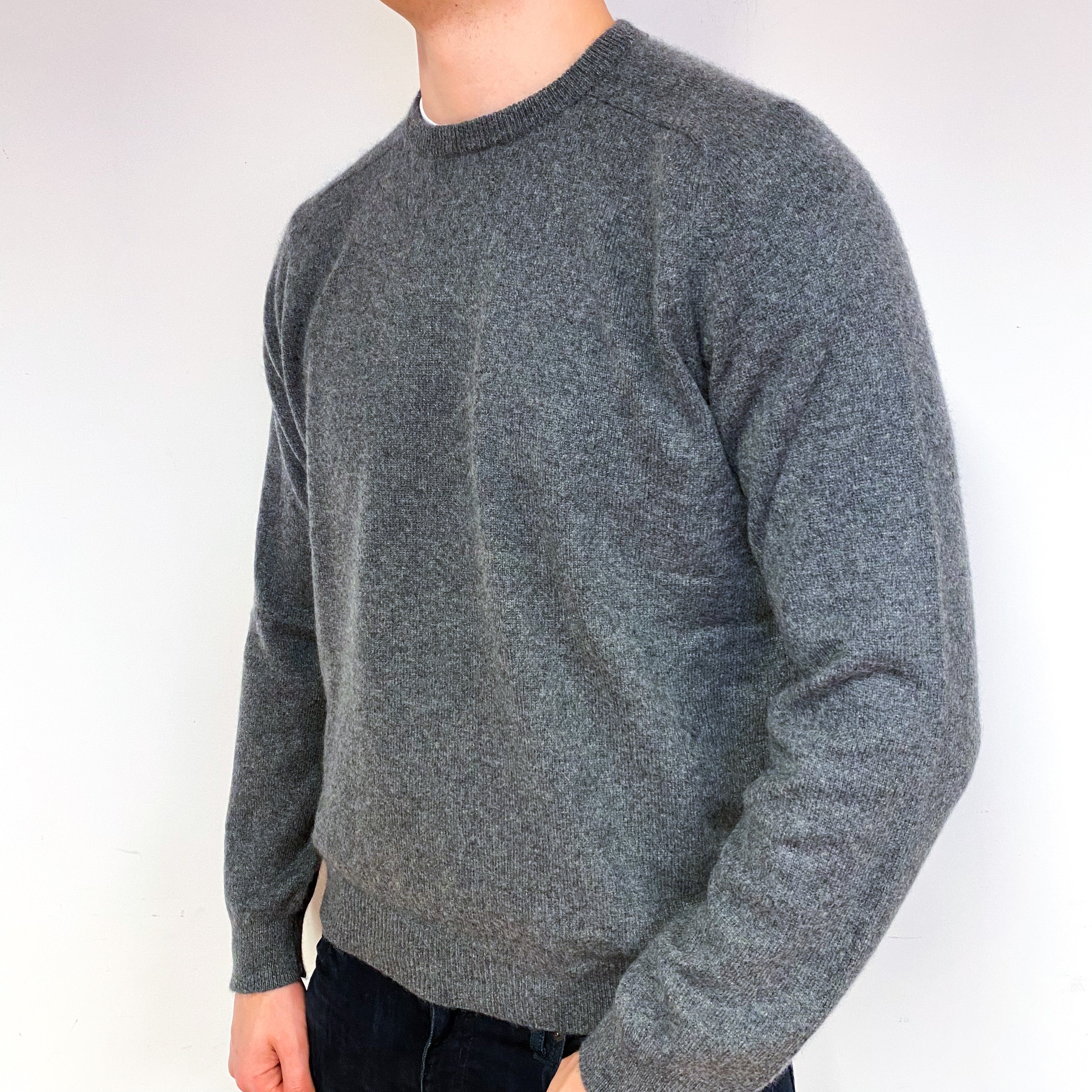 Men's Steel Grey Cashmere Crew Neck Jumper Extra Extra Large