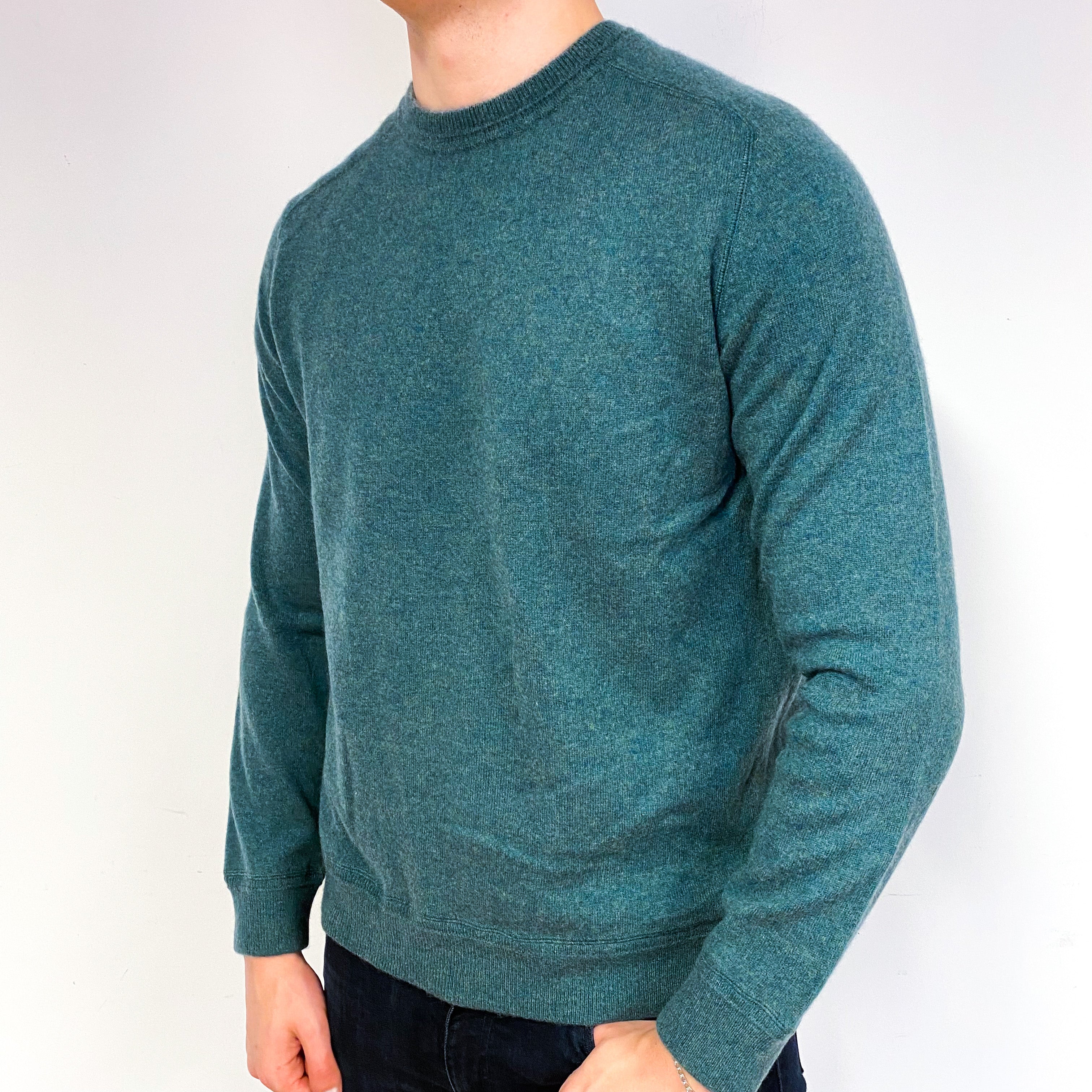 Men's Spruce Green Cashmere Crew Neck Jumper Extra Large