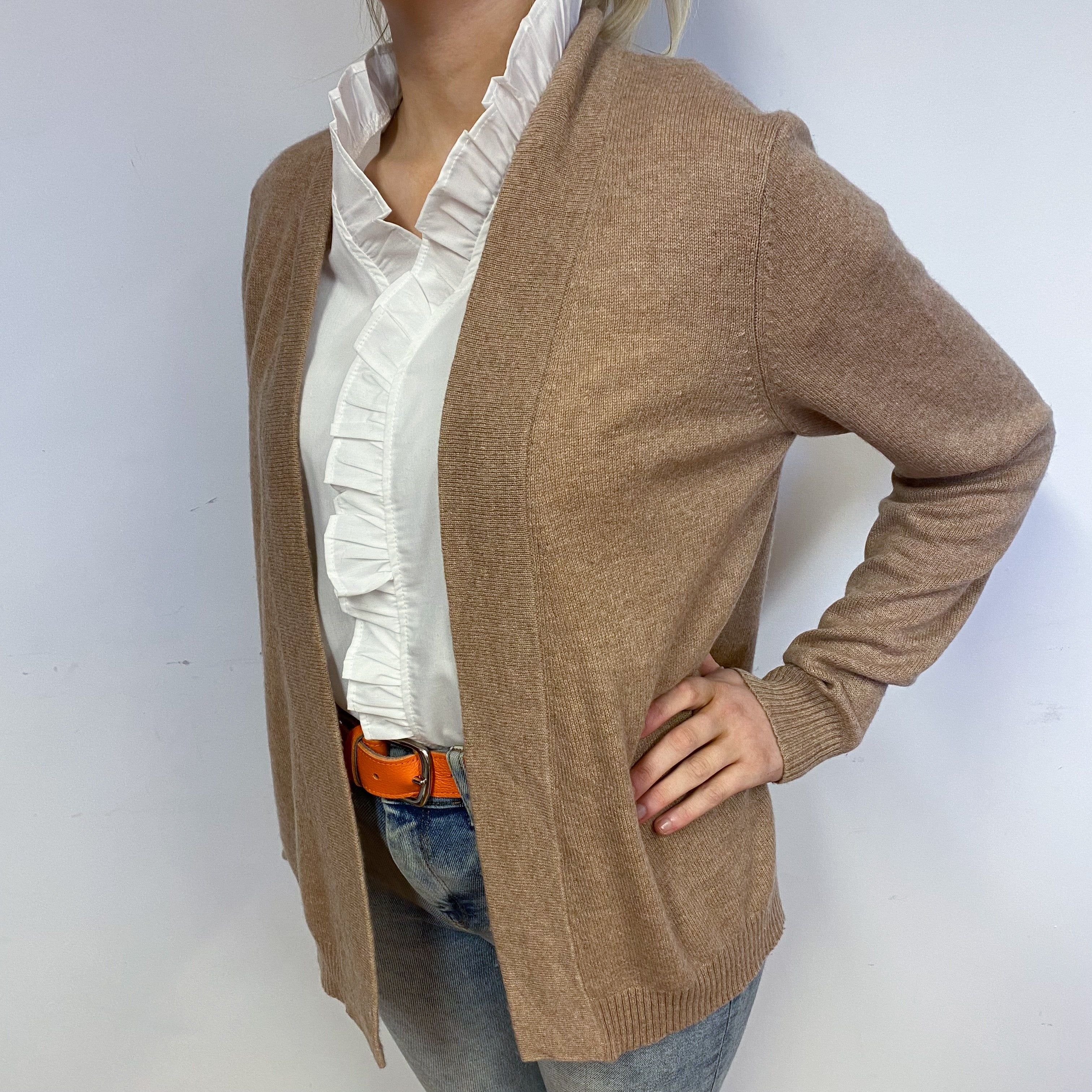 Butterscotch Brown Cashmere Edge to Edge Cardigan Small