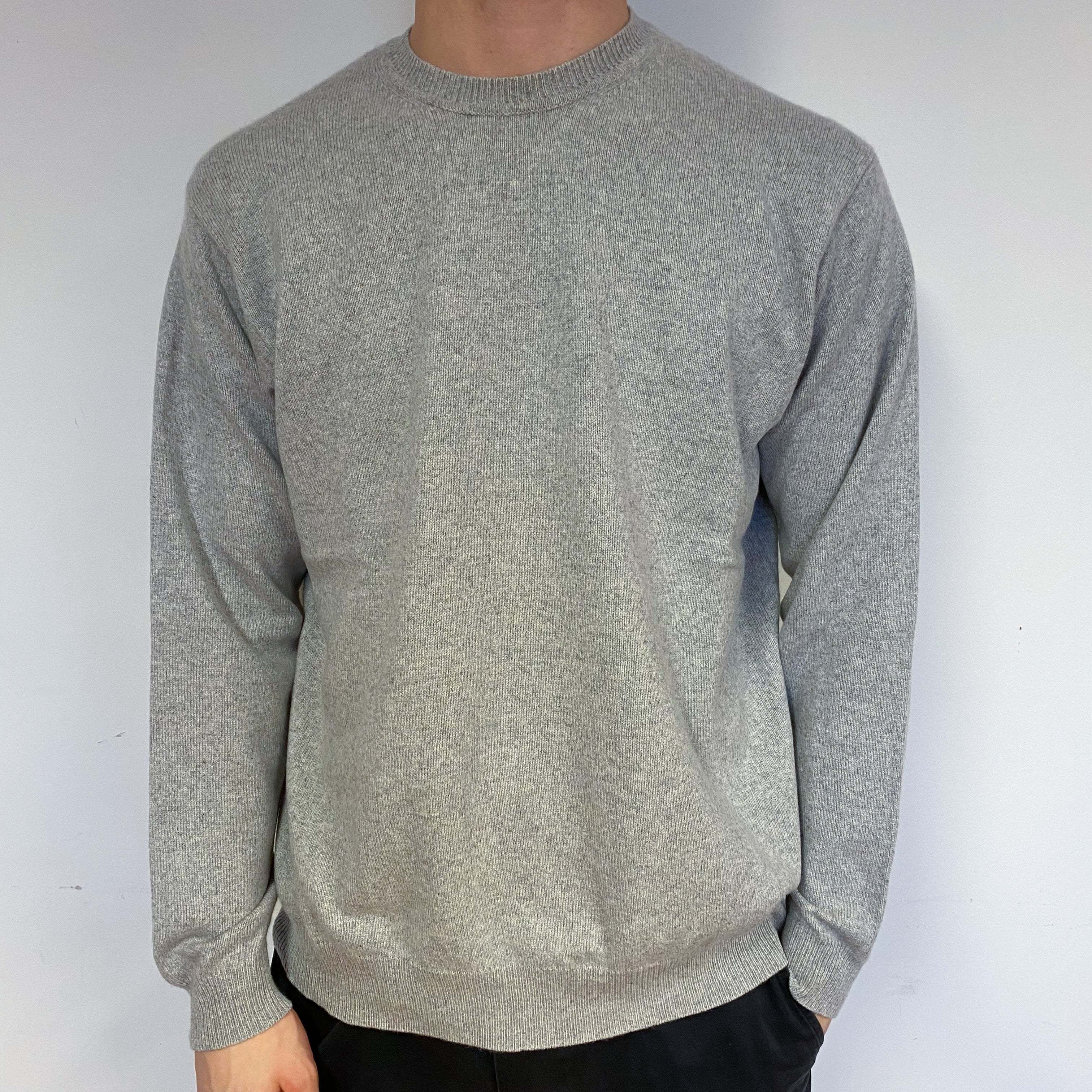 Men's Smoke Grey Cashmere Crew Neck Jumper Large
