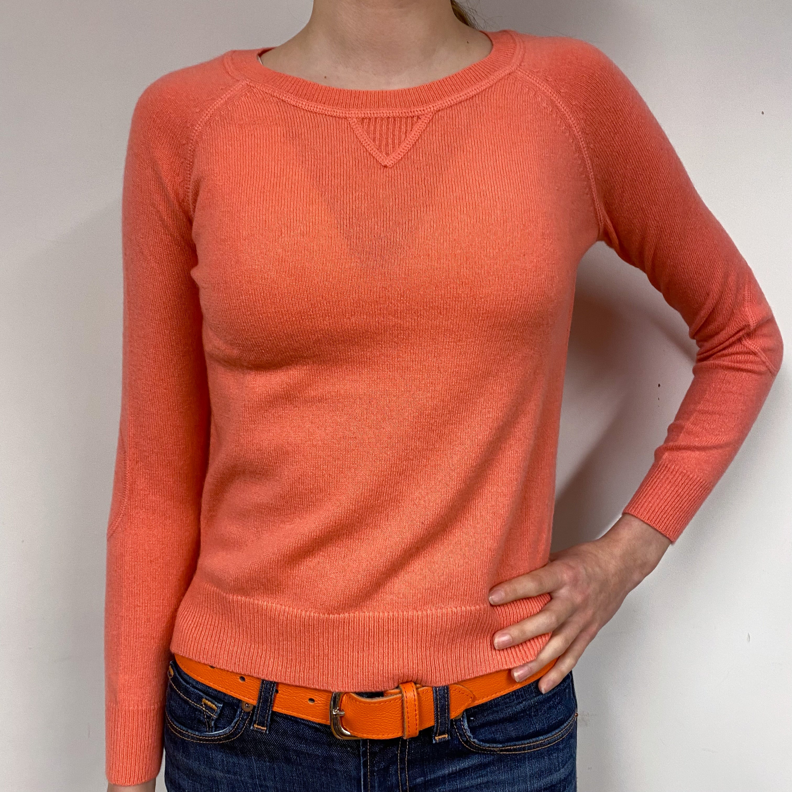 Theory Coral Orange Cashmere Crew Neck Jumper Extra Small Petite