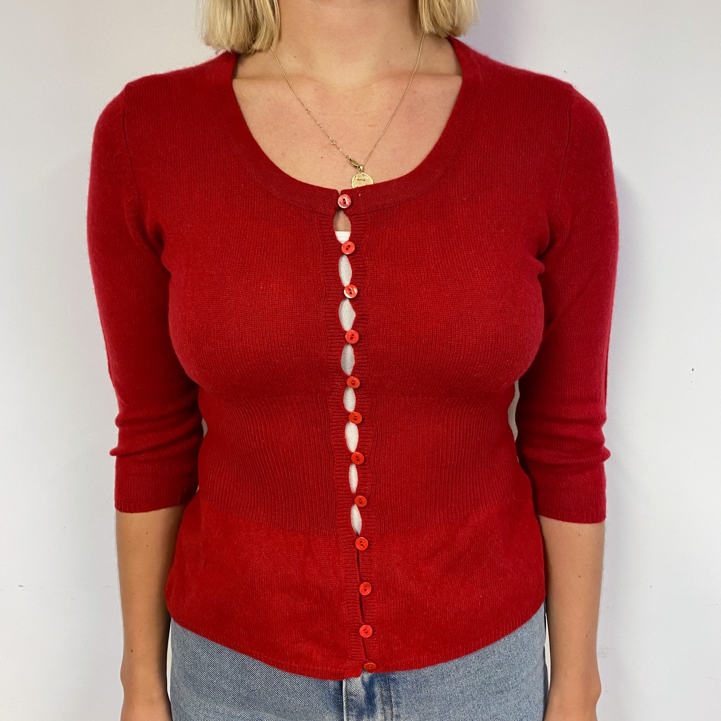 Pat Box Red Cashmere Scoop Neck Cardigan Small