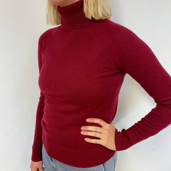 Burgundy Red Cashmere Polo Neck Jumper Small