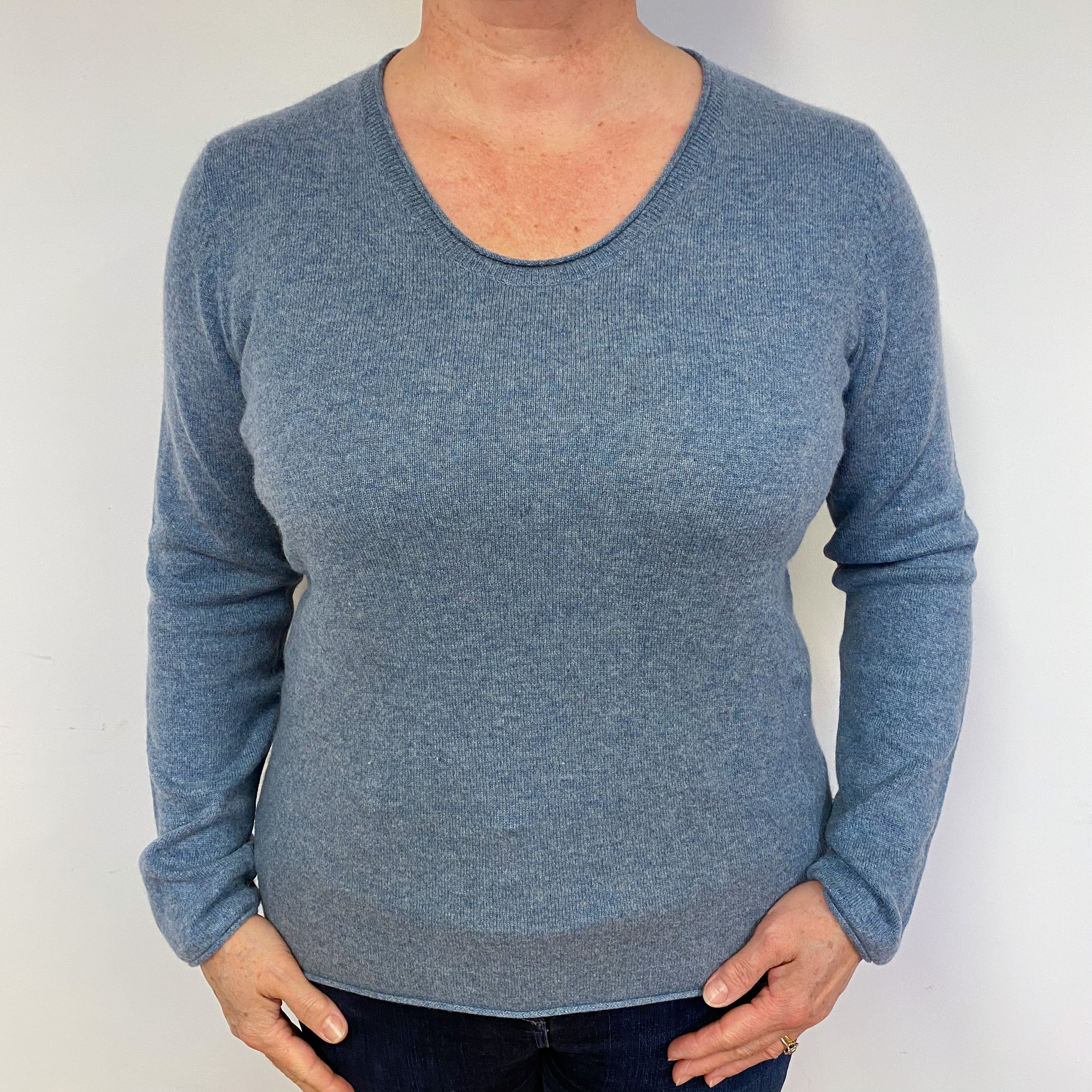 Denim Blue Cashmere Crew Neck Jumper Large