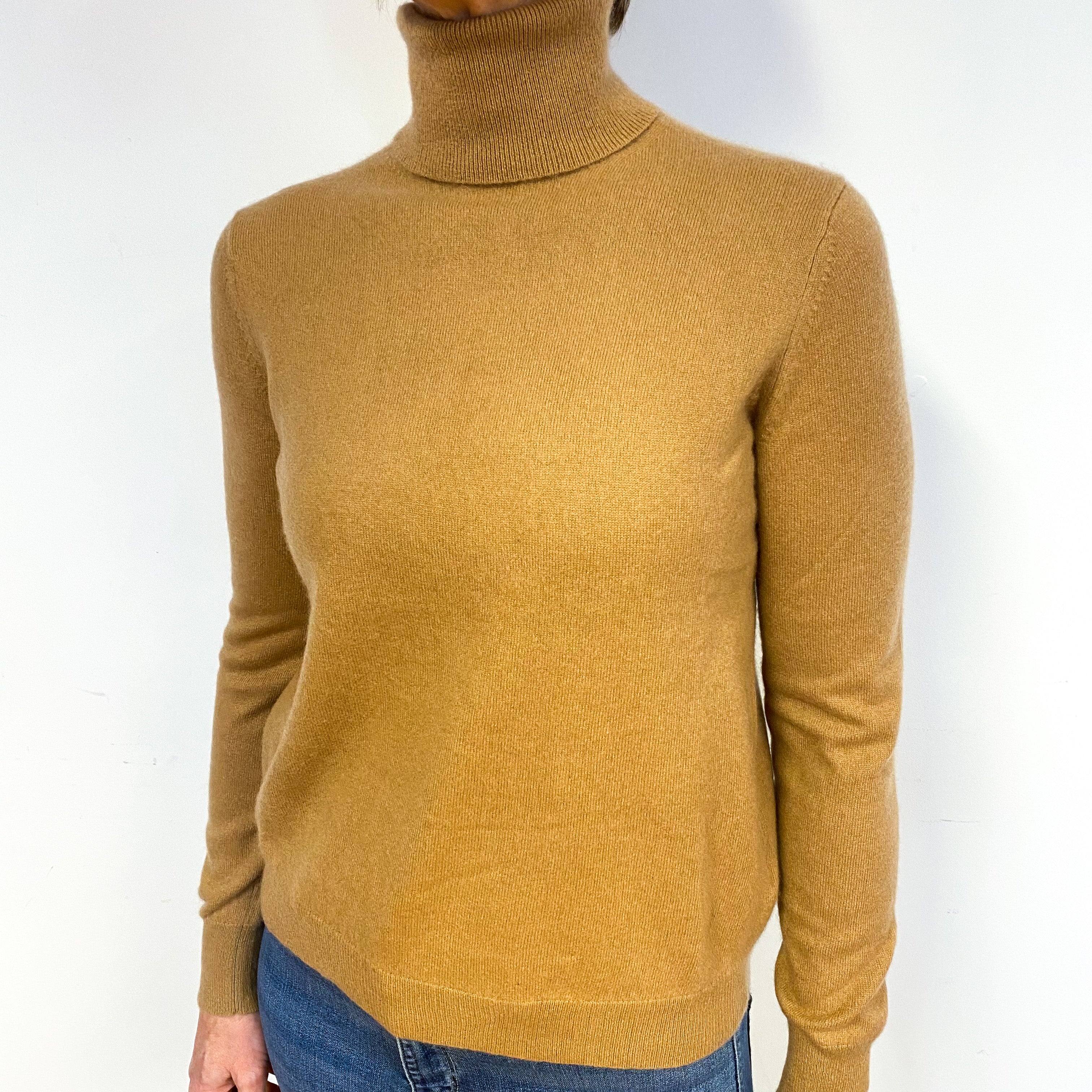 Honey Beige Cashmere Polo Neck Jumper Medium