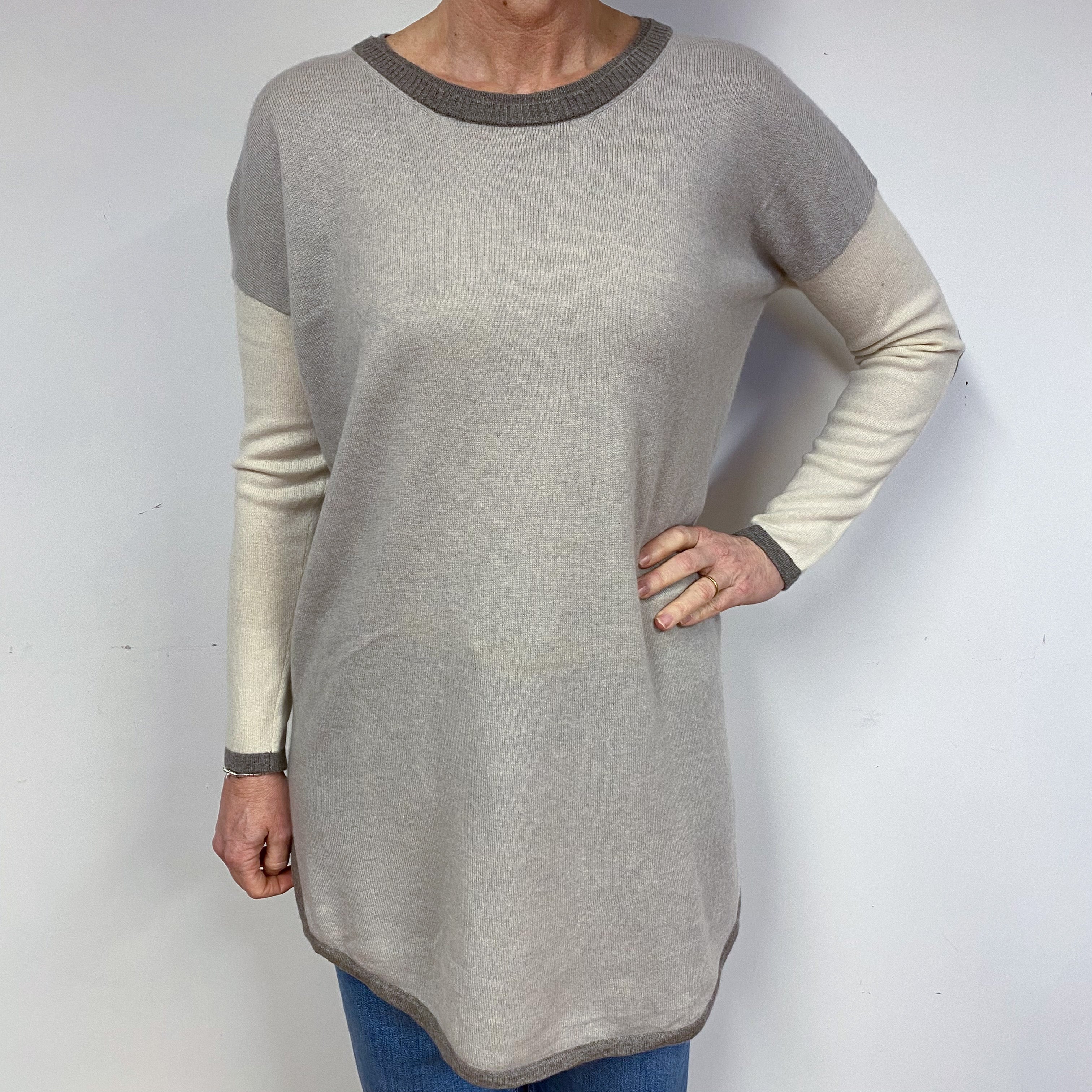Slouchy Oatmeal Cashmere Crew Neck Jumper Medium