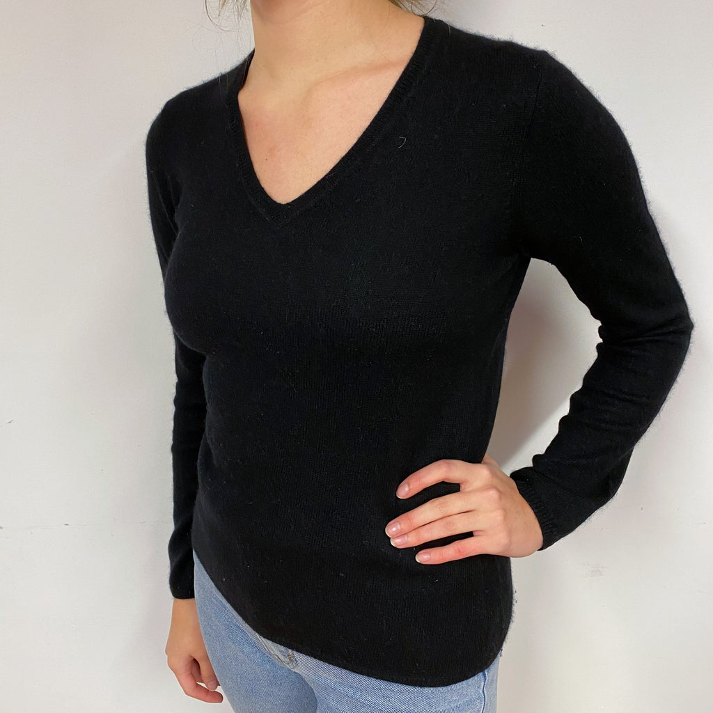 Black Cashmere V-Neck Jumper Small