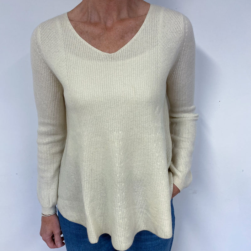 Floaty Cream Ribbed Cashmere V-Neck Jumper
