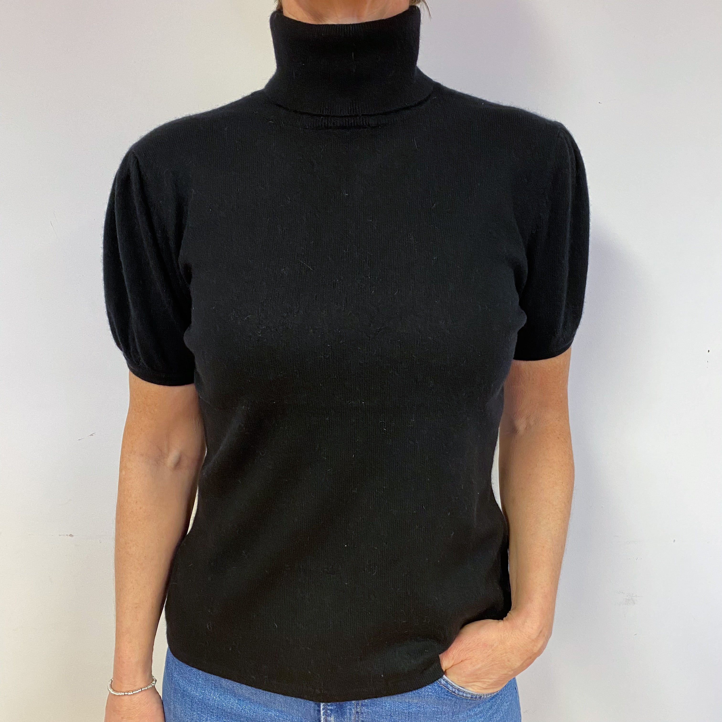 Black Cashmere Short Sleeved Jumper Medium