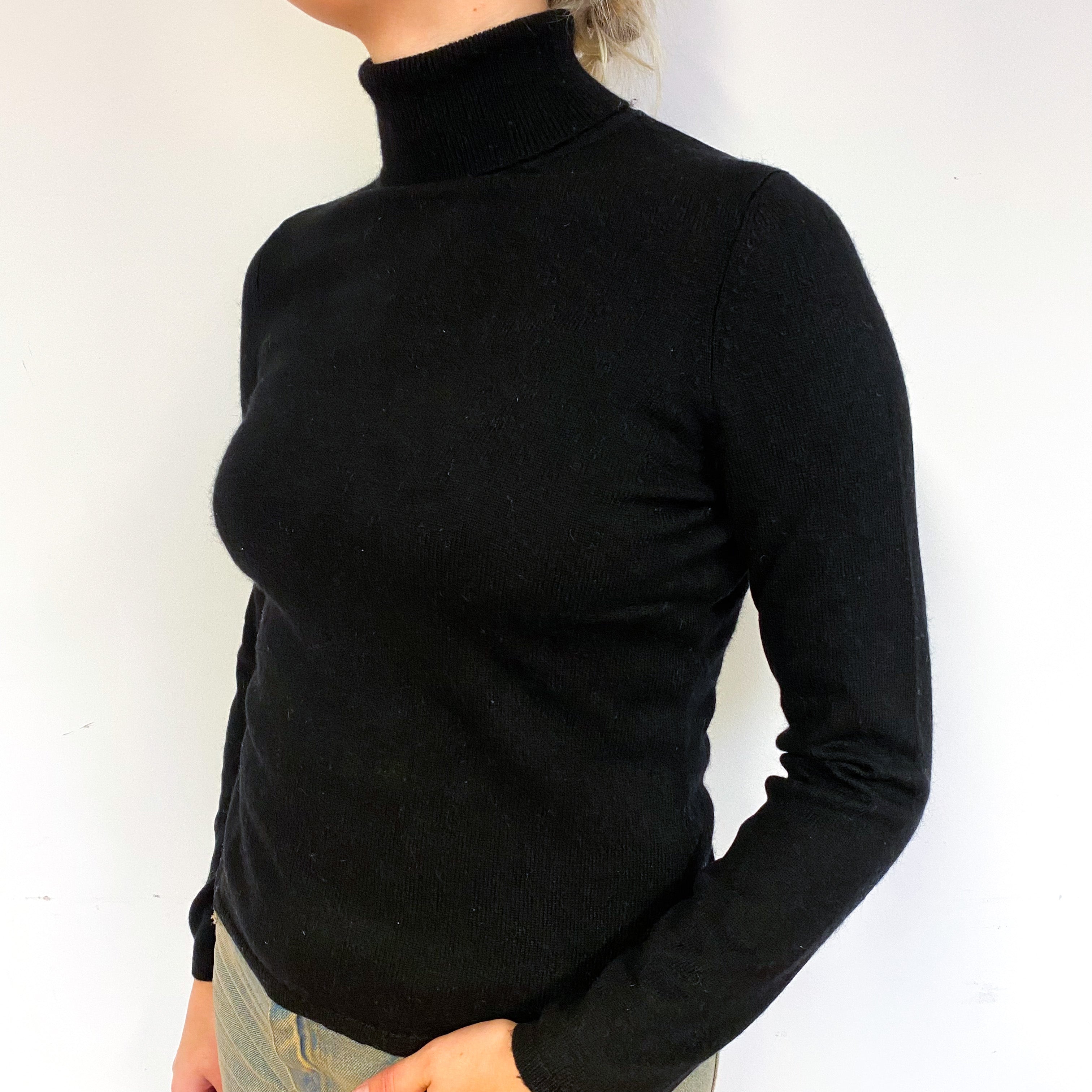 Black Cashmere Polo Neck Jumper Small