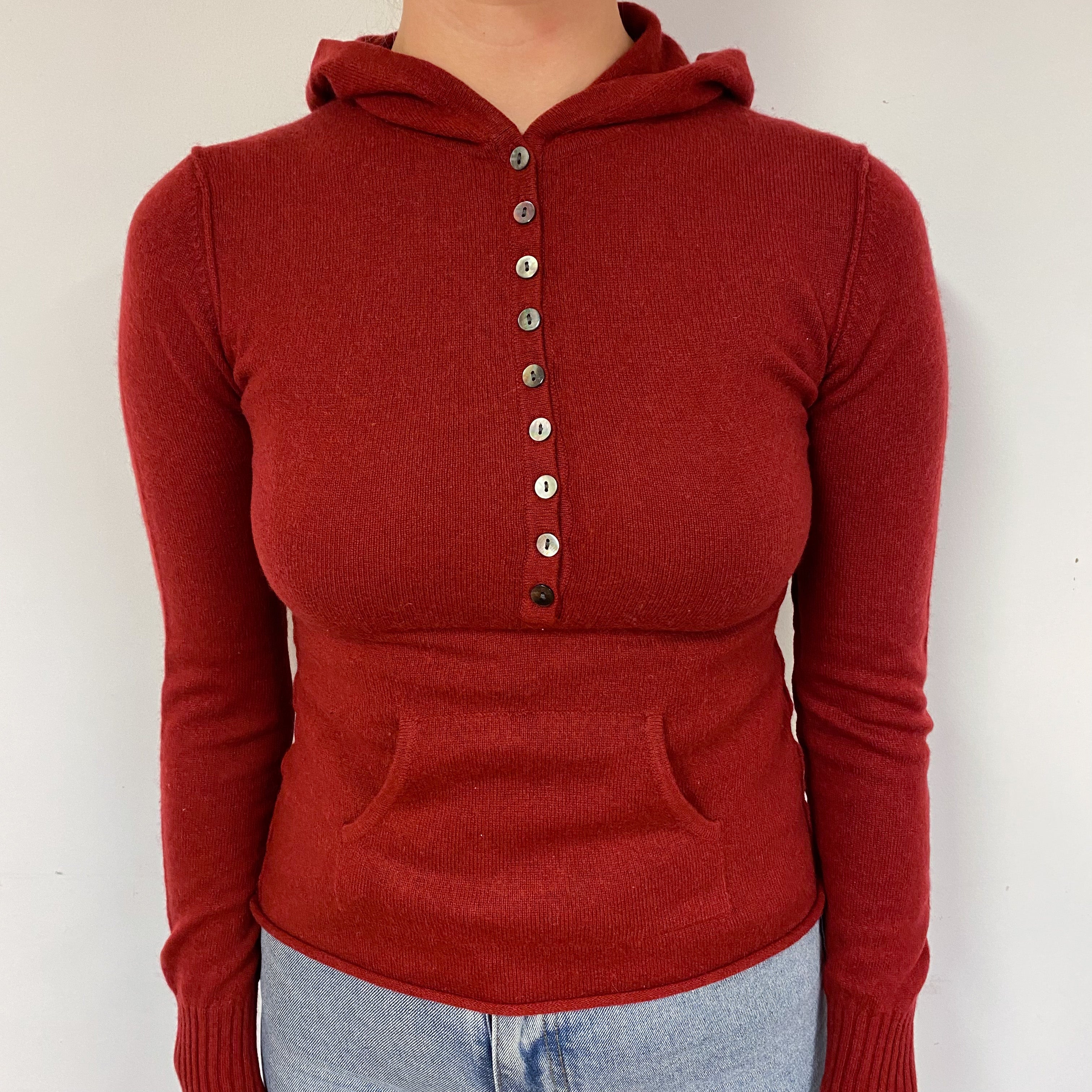Crimson Red Cashmere Hoodie Jumper Small