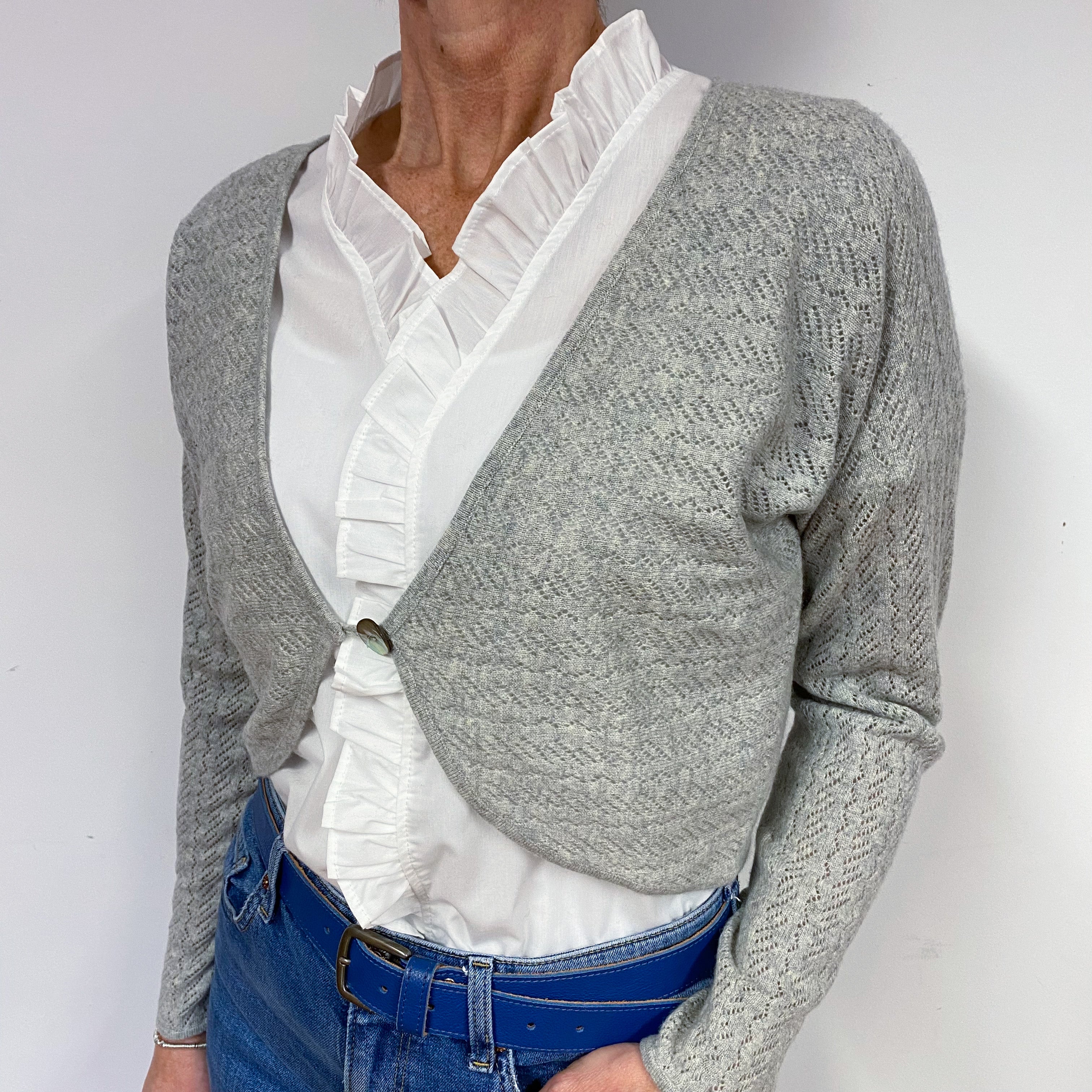 Smoke Grey Cashmere Cropped Cardigan Medium