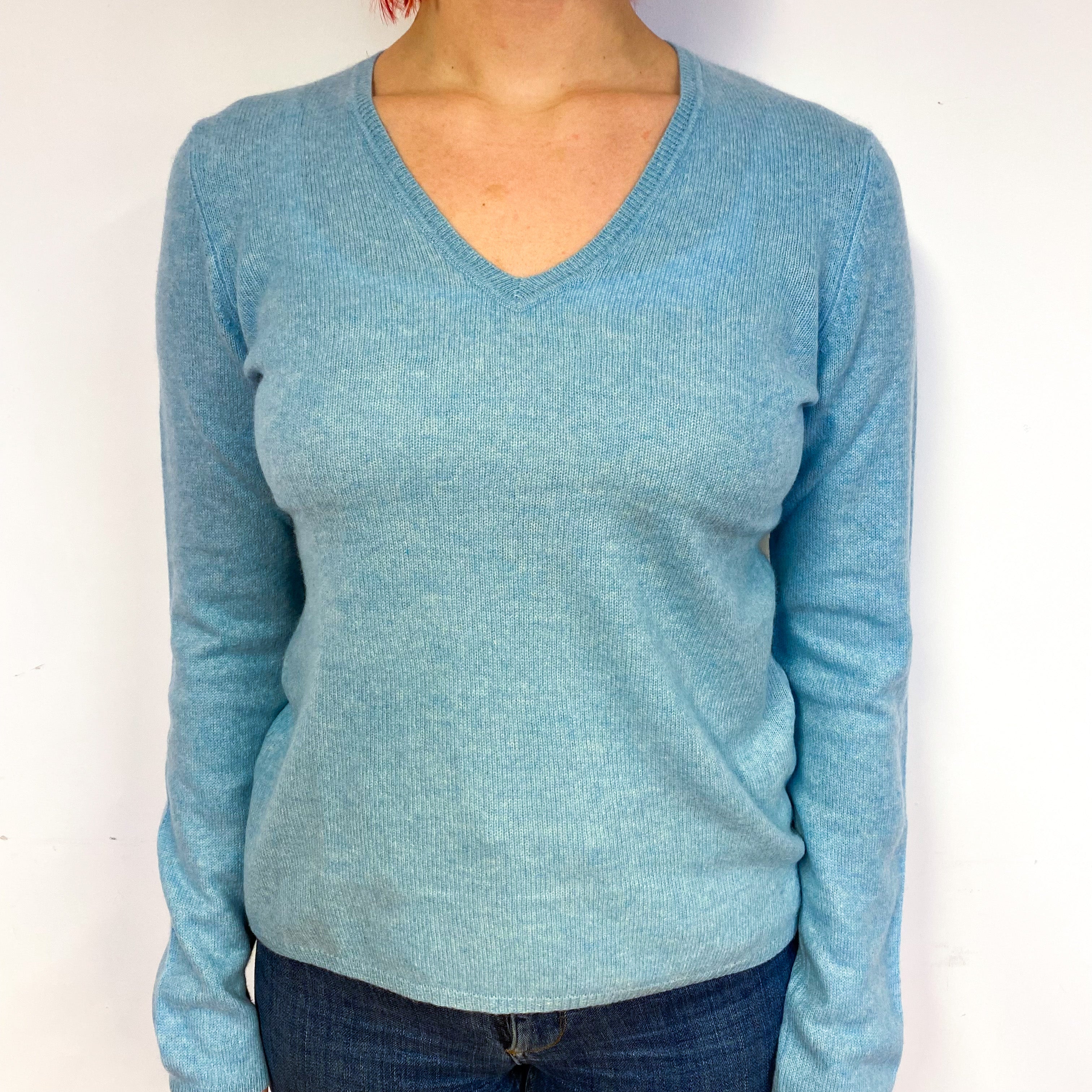 Opal Green Cashmere V-Neck Jumper Small