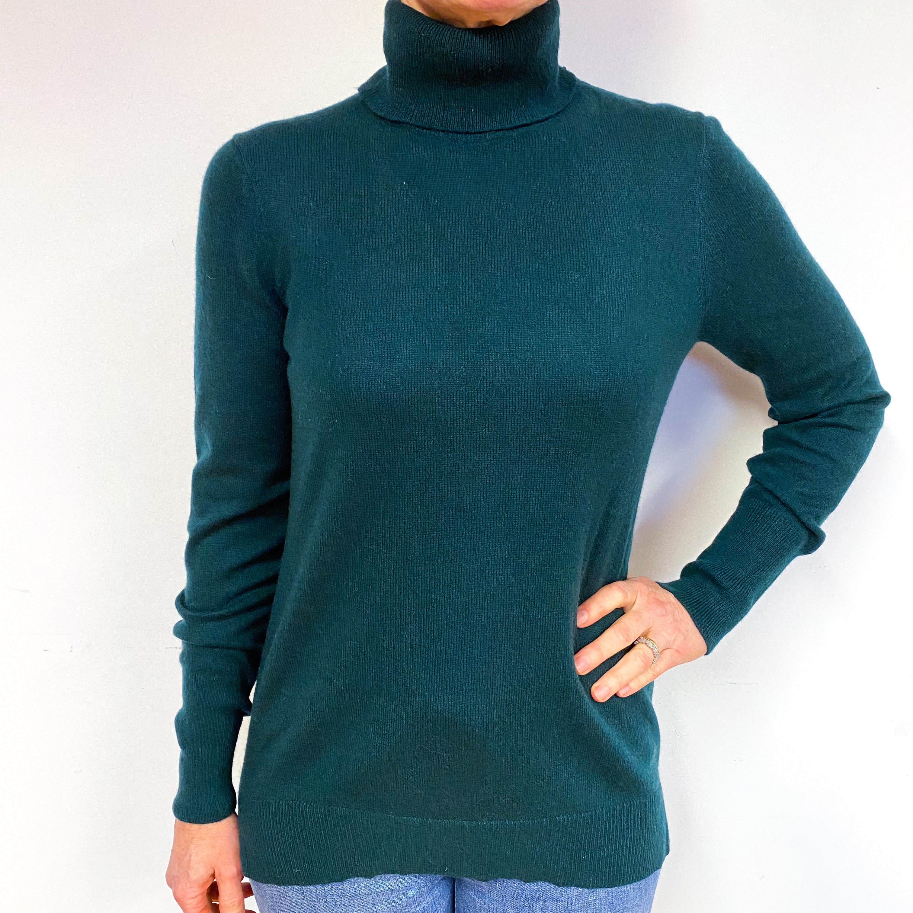 Bottle Green Cashmere Polo Neck Jumper Medium