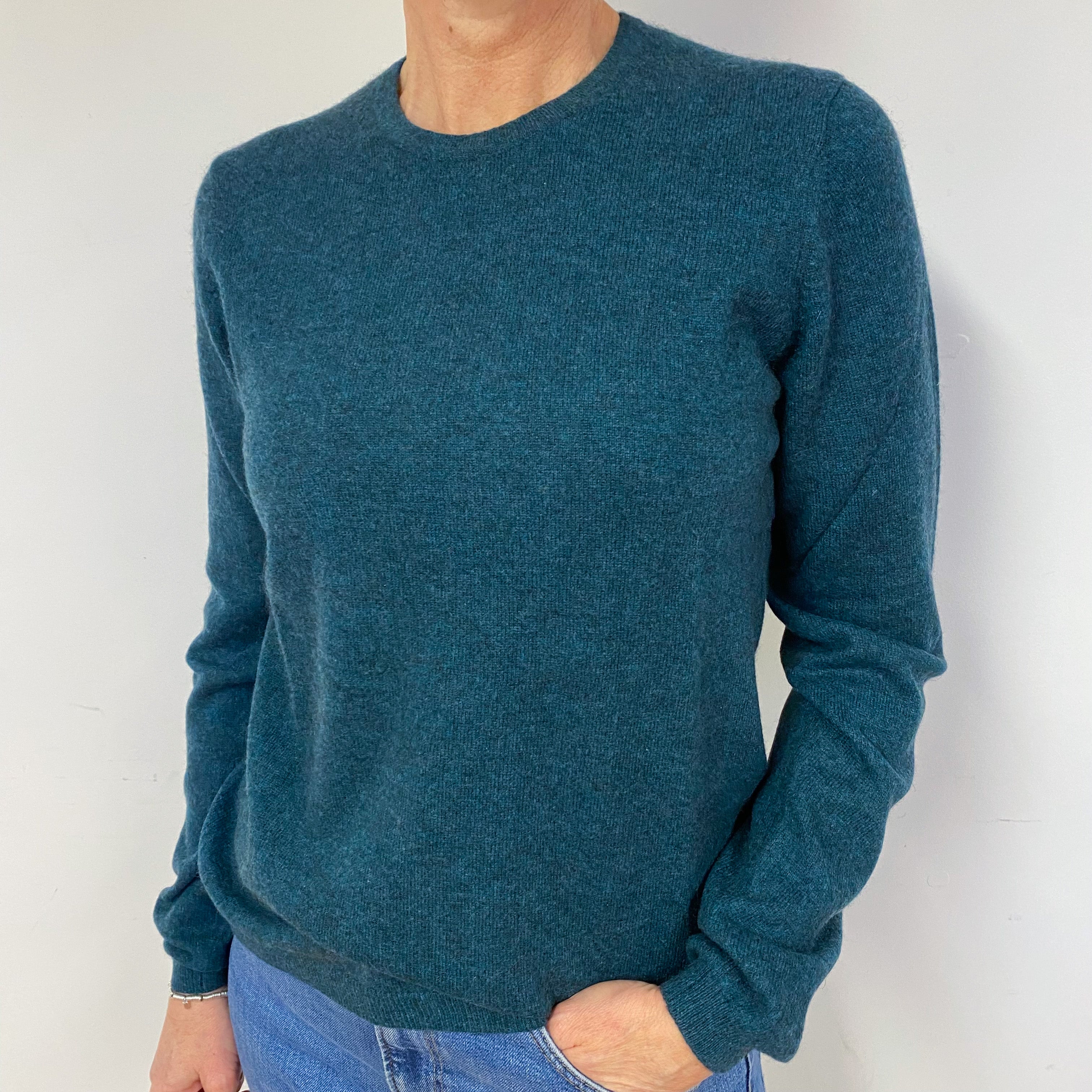 Petrol Blue Cashmere Crew Neck Jumper Medium