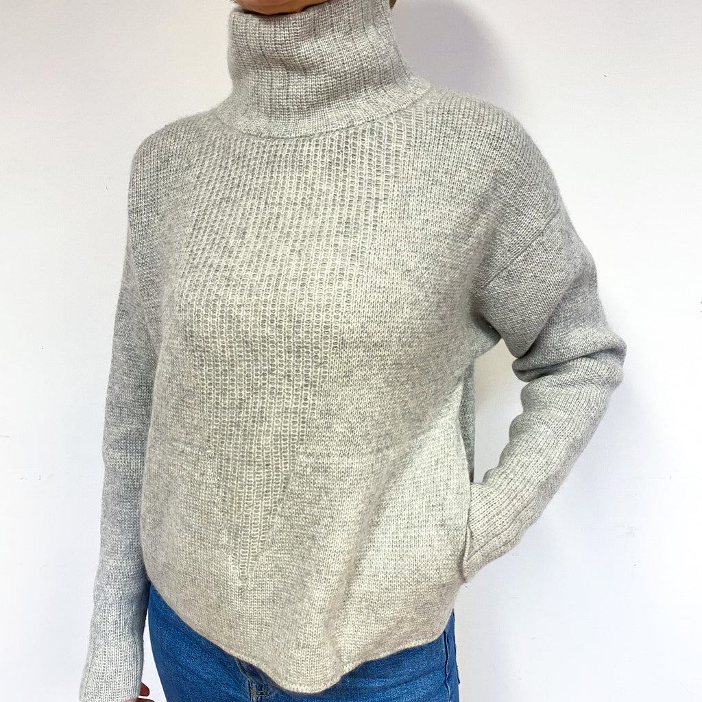 Smoke Grey Cashmere Polo Neck Jumper Medium