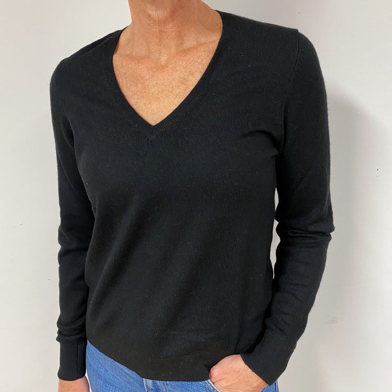 Black Cashmere V-Neck Jumper Medium