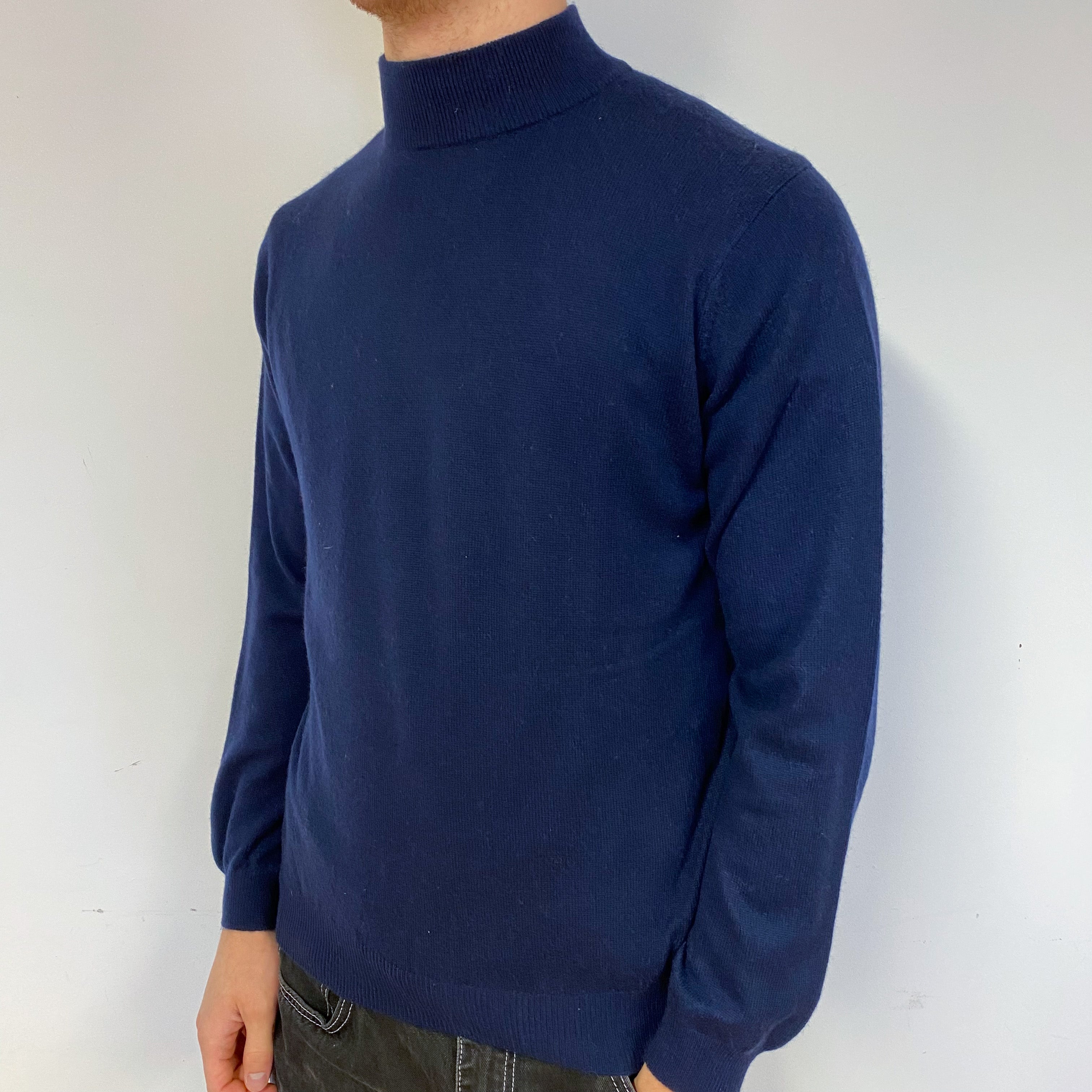 Men's Dark Navy Cashmere Turtle Neck Jumper Medium