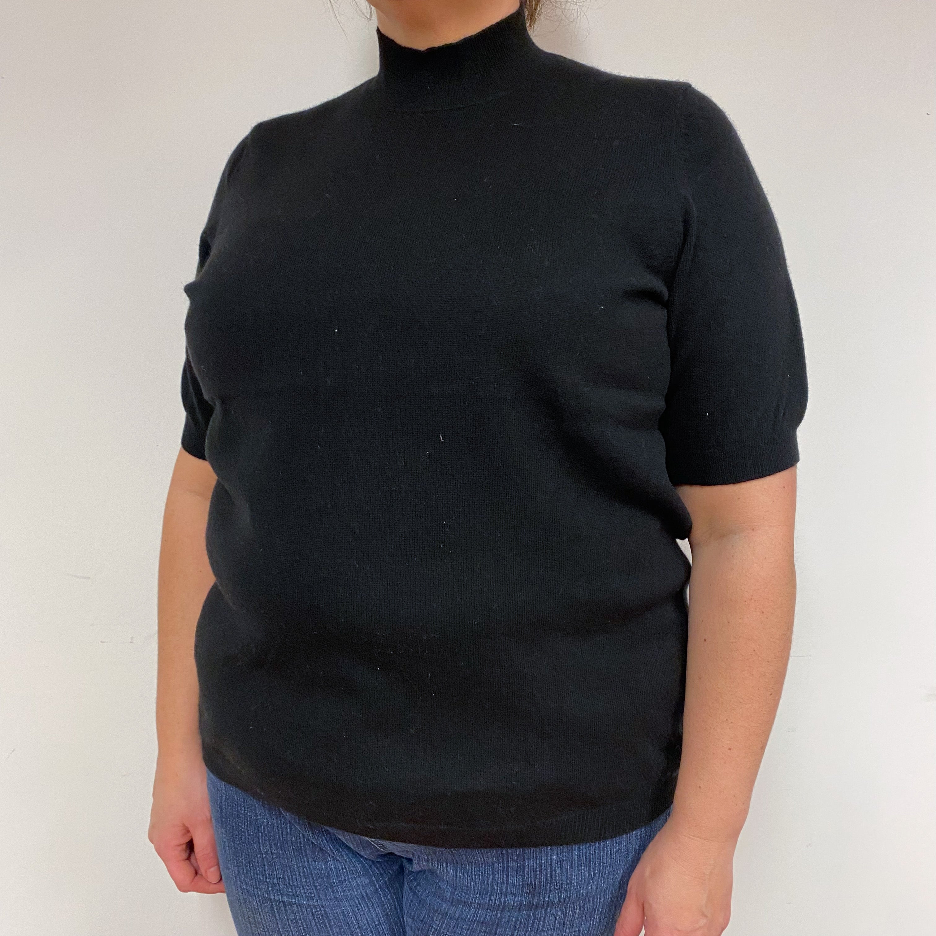 Black Short Sleeve Cashmere Polo Neck Jumper Extra Large