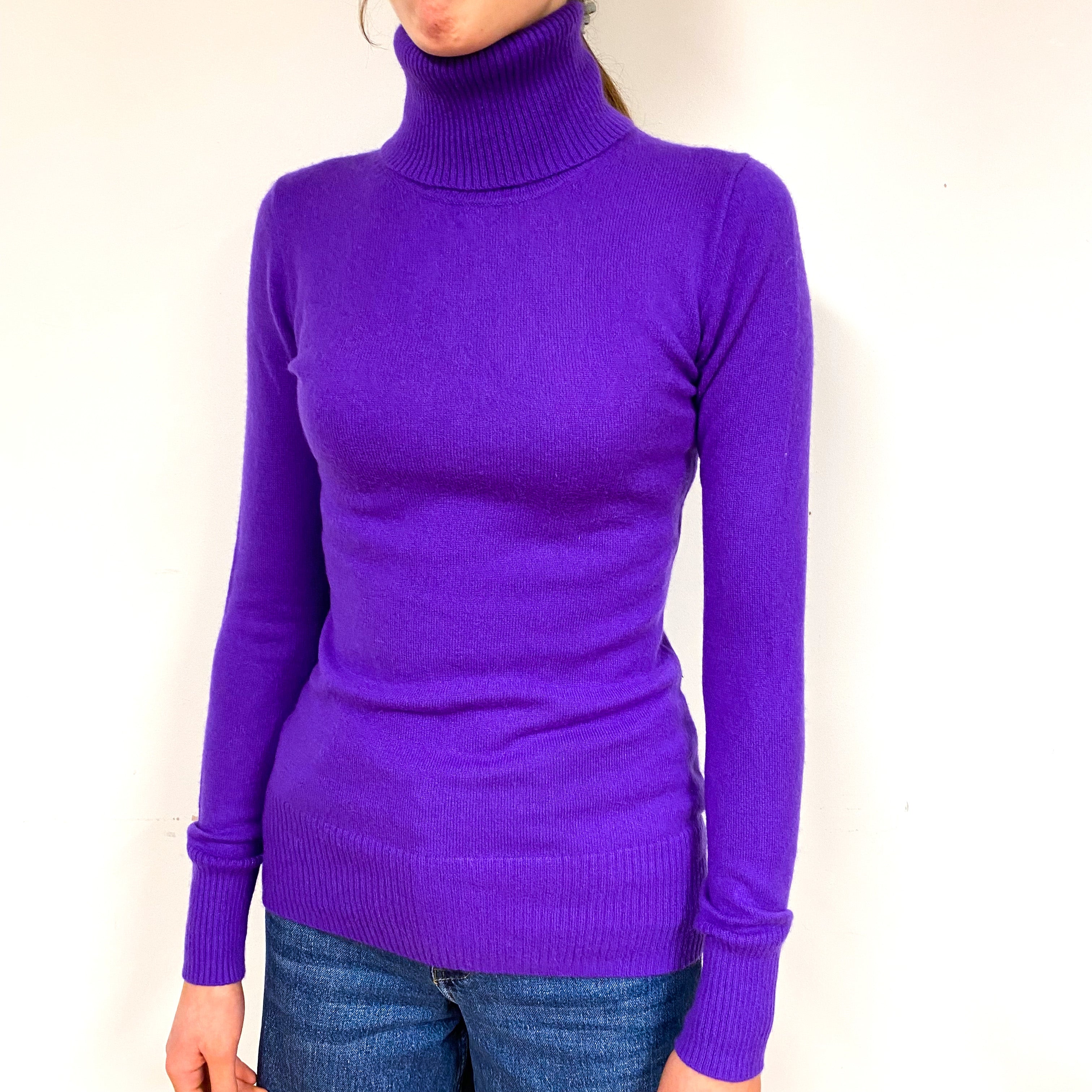 Bright Violet Purple Cashmere Polo Neck Jumper Extra Small