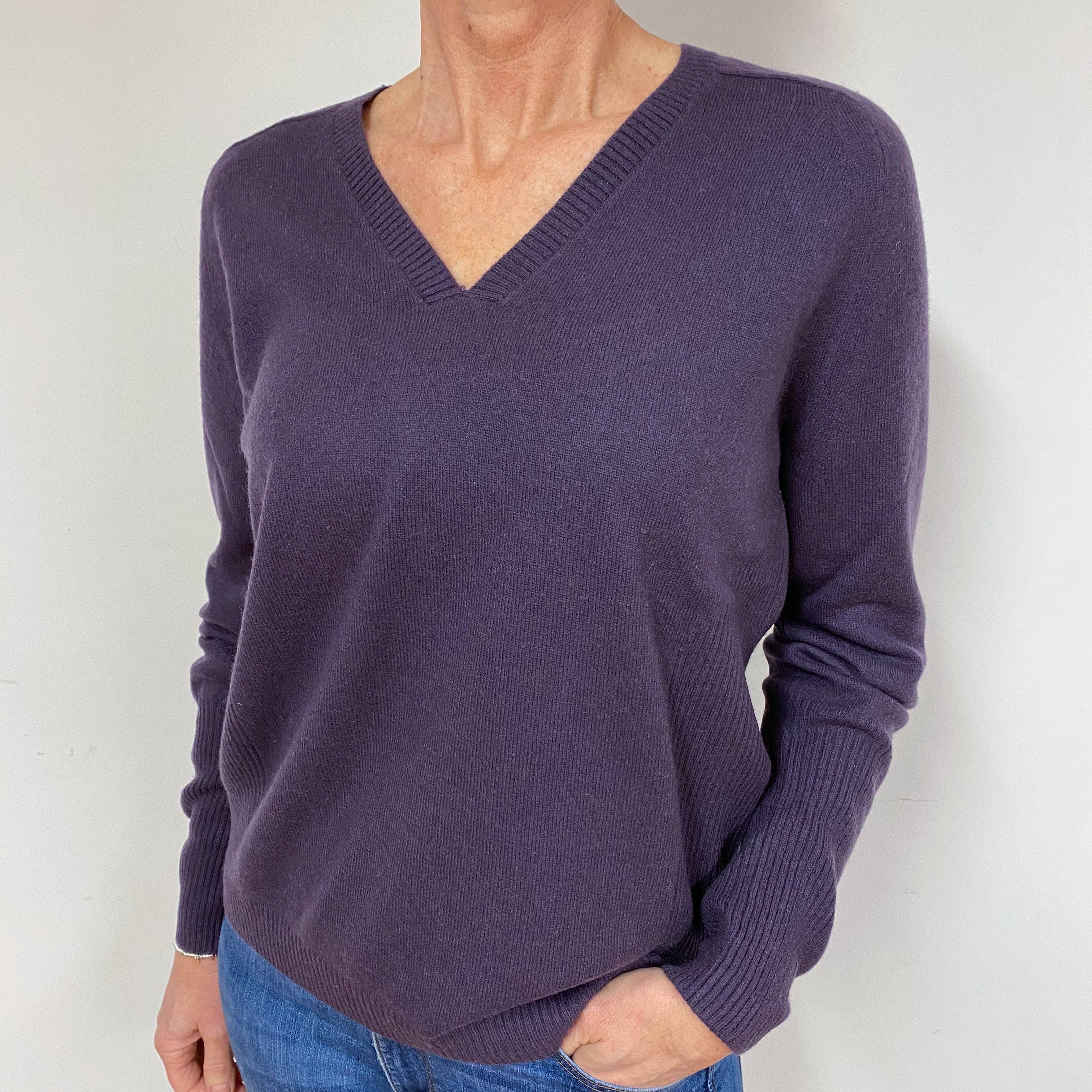 Blueberry Blue Cashmere Double V-Neck Jumper Medium