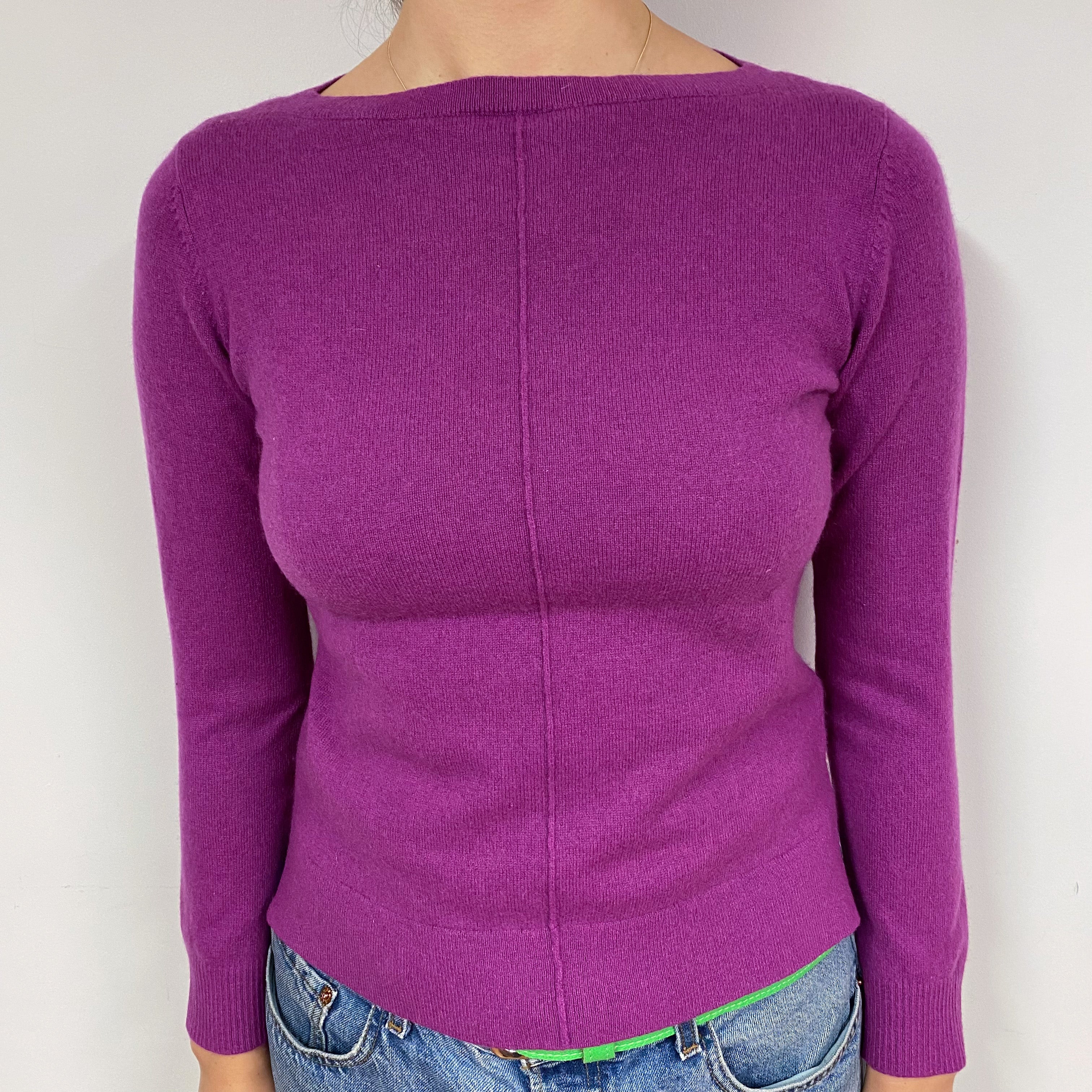 Magenta Pink Cashmere Crew Neck Jumper Small