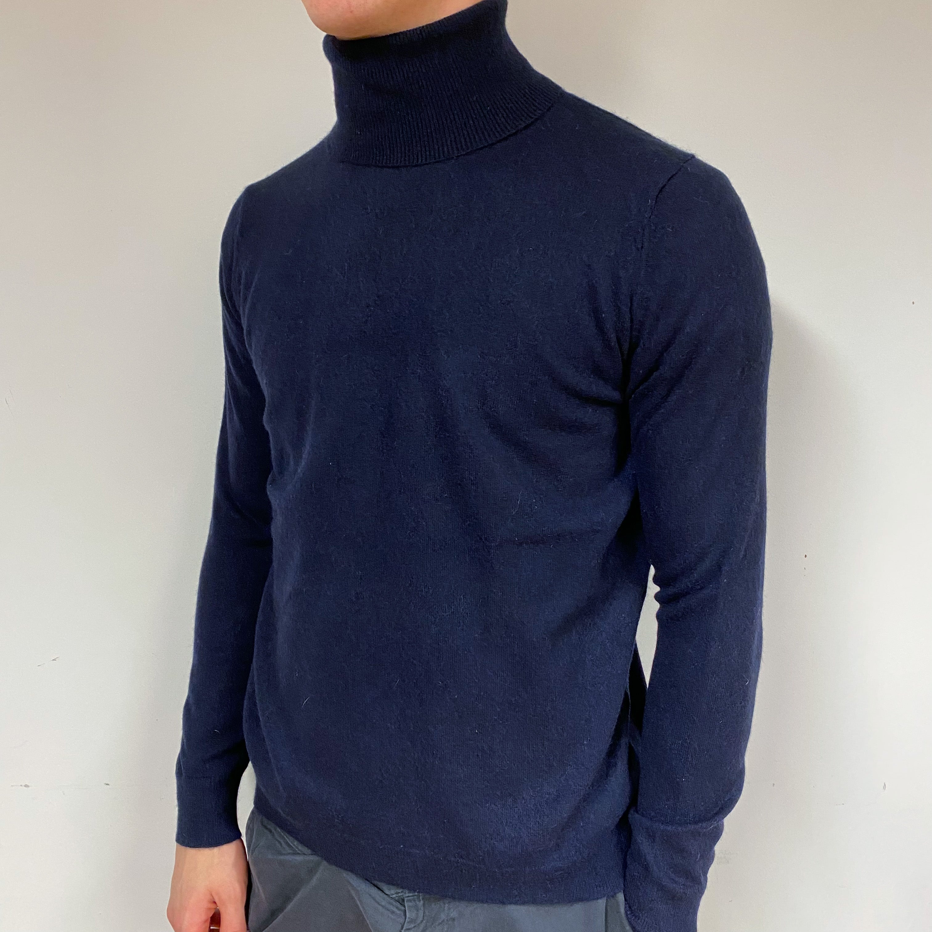 Men's Navy Blue Cashmere Polo Neck Jumper Large
