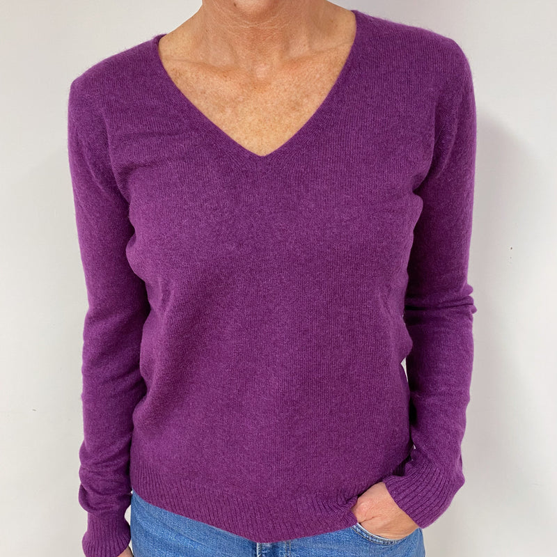 Plum Purple Cashmere V-Neck Jumper Medium