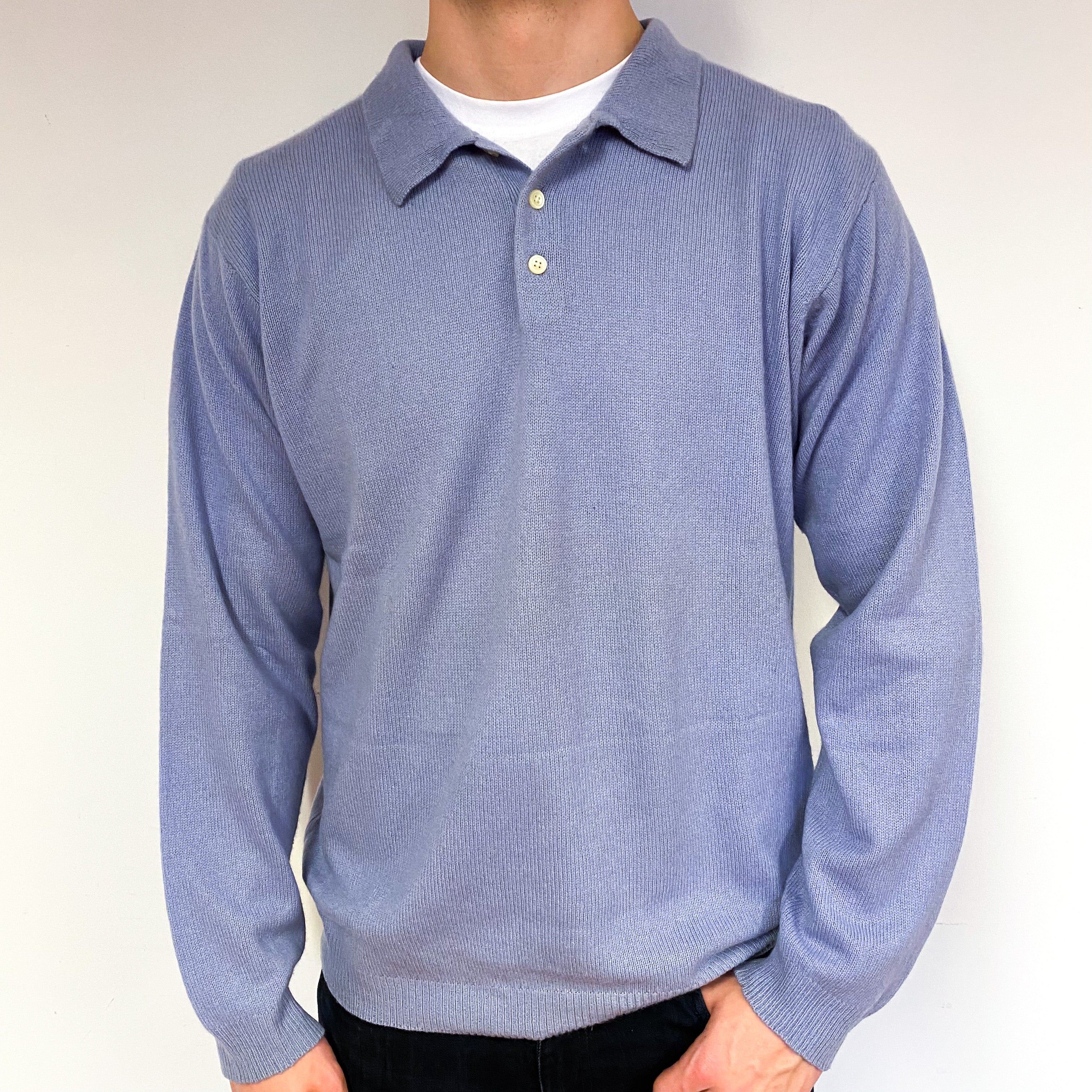 Men's Pale Purple Cashmere 1/4 Button Jumper Extra Large Tall