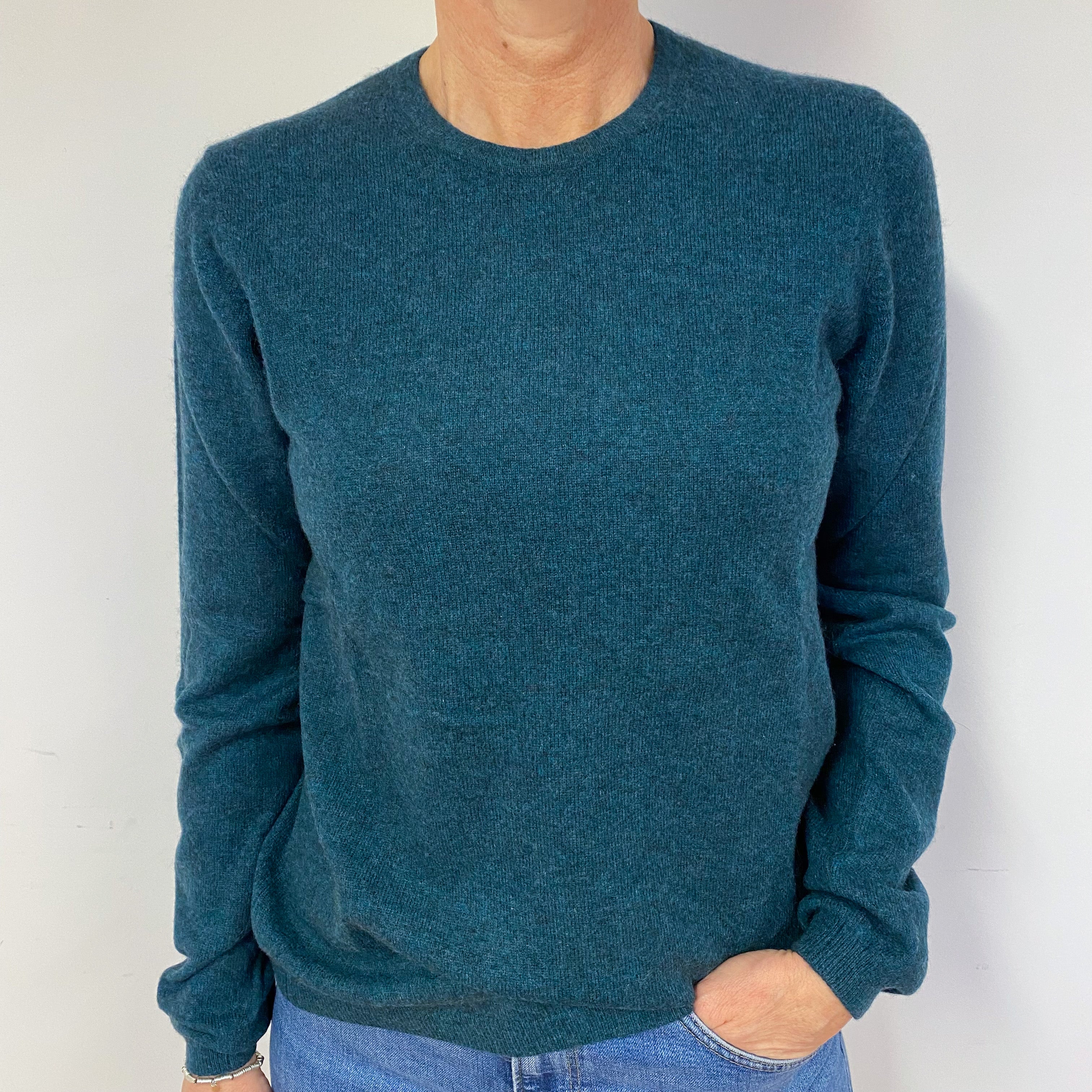 Petrol Blue Cashmere Crew Neck Jumper Medium