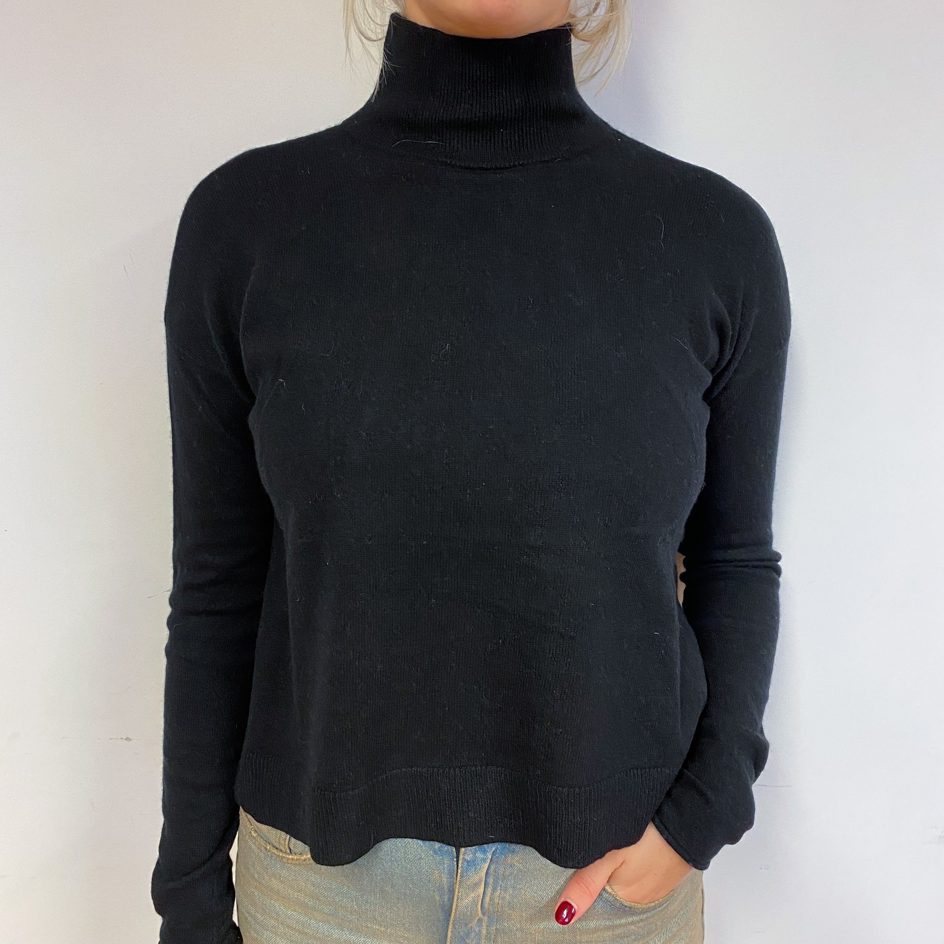 Black Boxy Cashmere Polo Neck Jumper Small