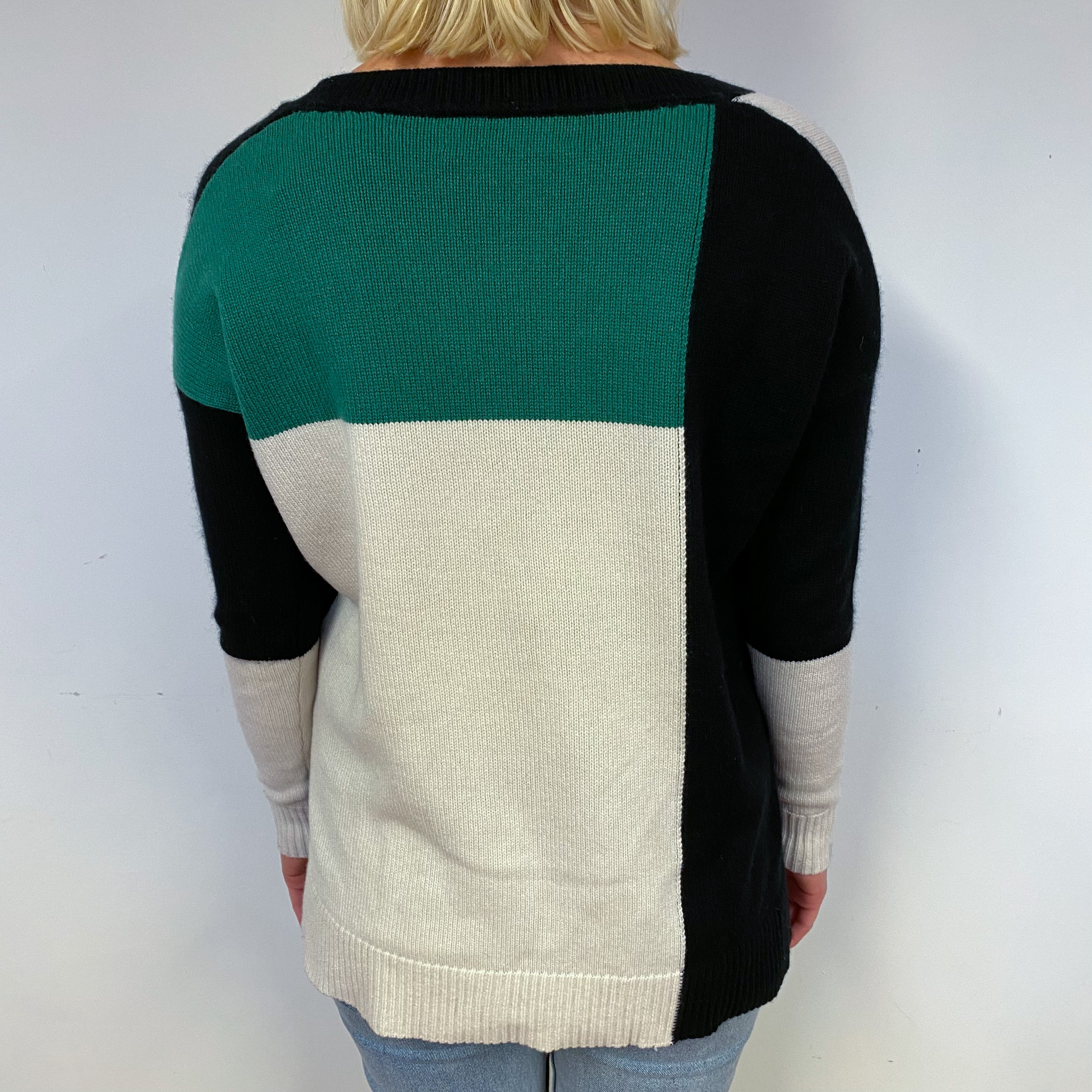 Colour Block Cashmere Crew Neck Jumper Small