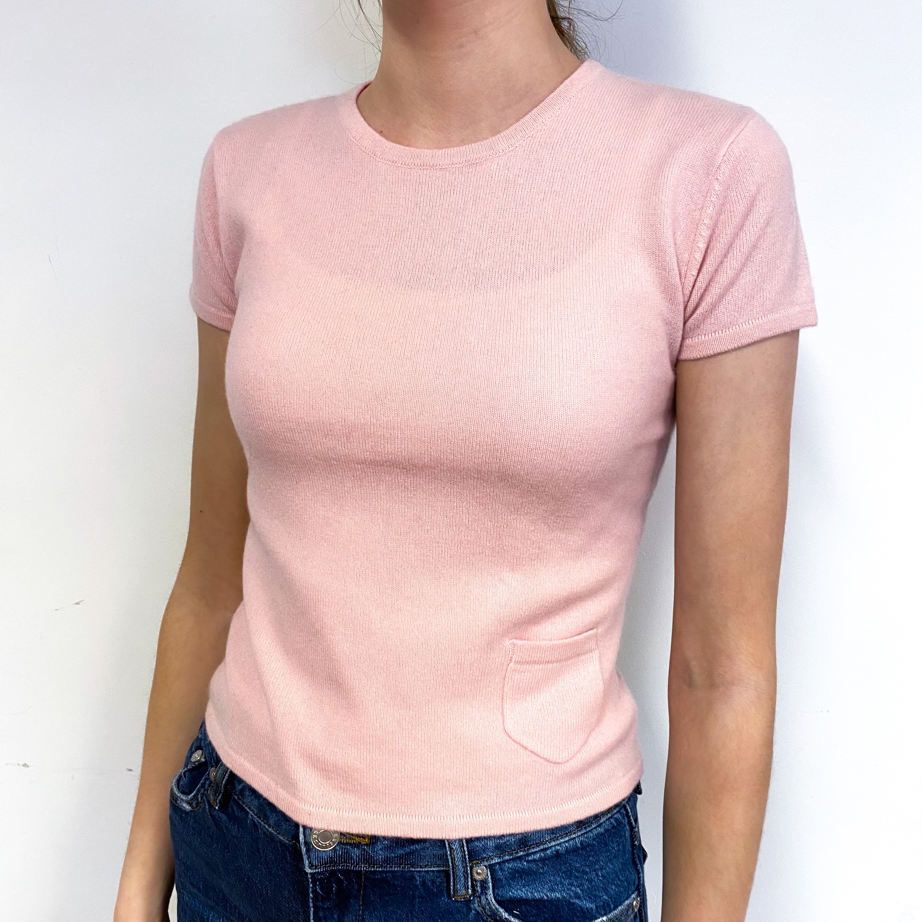 Carnation Pink Cashmere Short Sleeved Jumper Extra Small