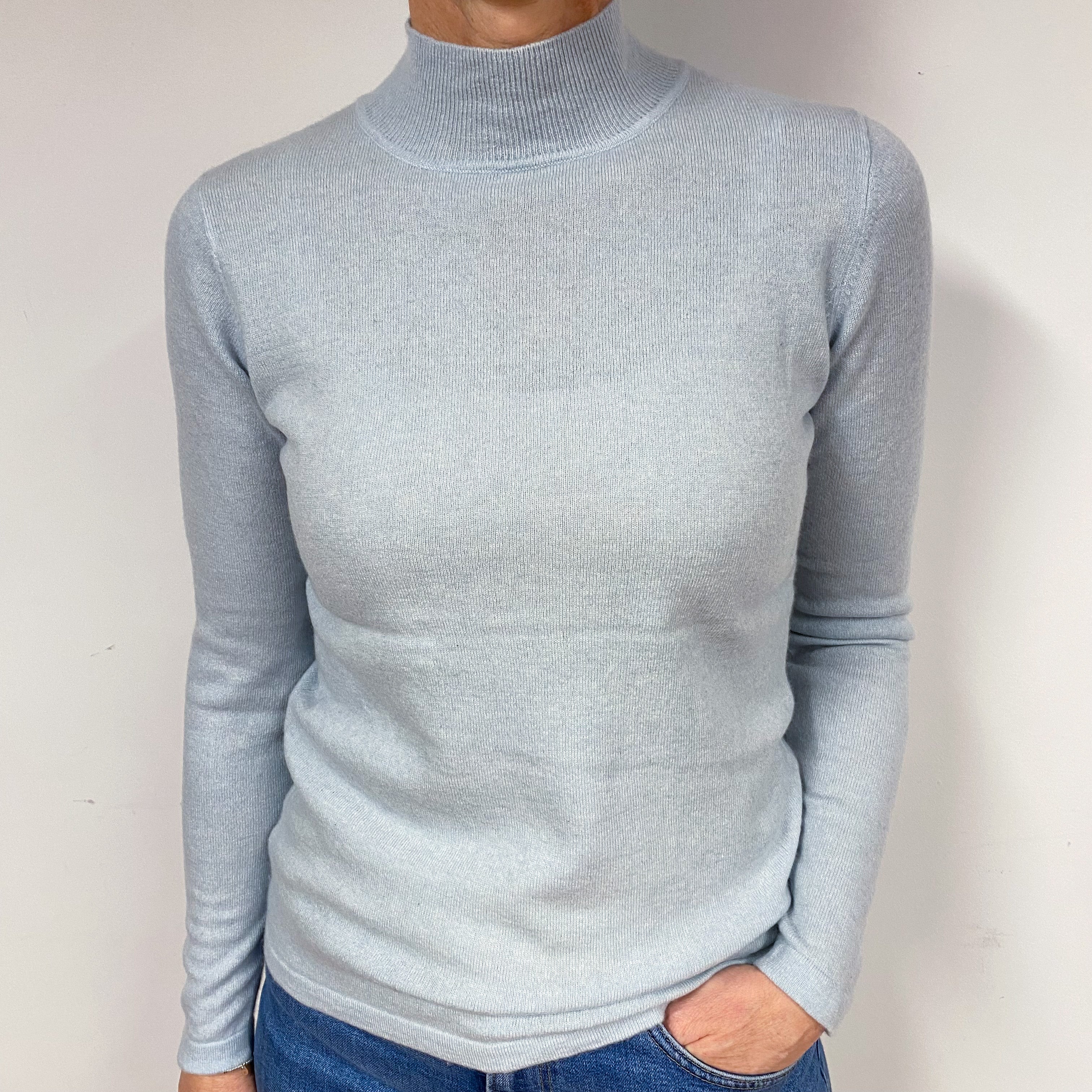 Ice Blue Cashmere Polo Neck Jumper Medium