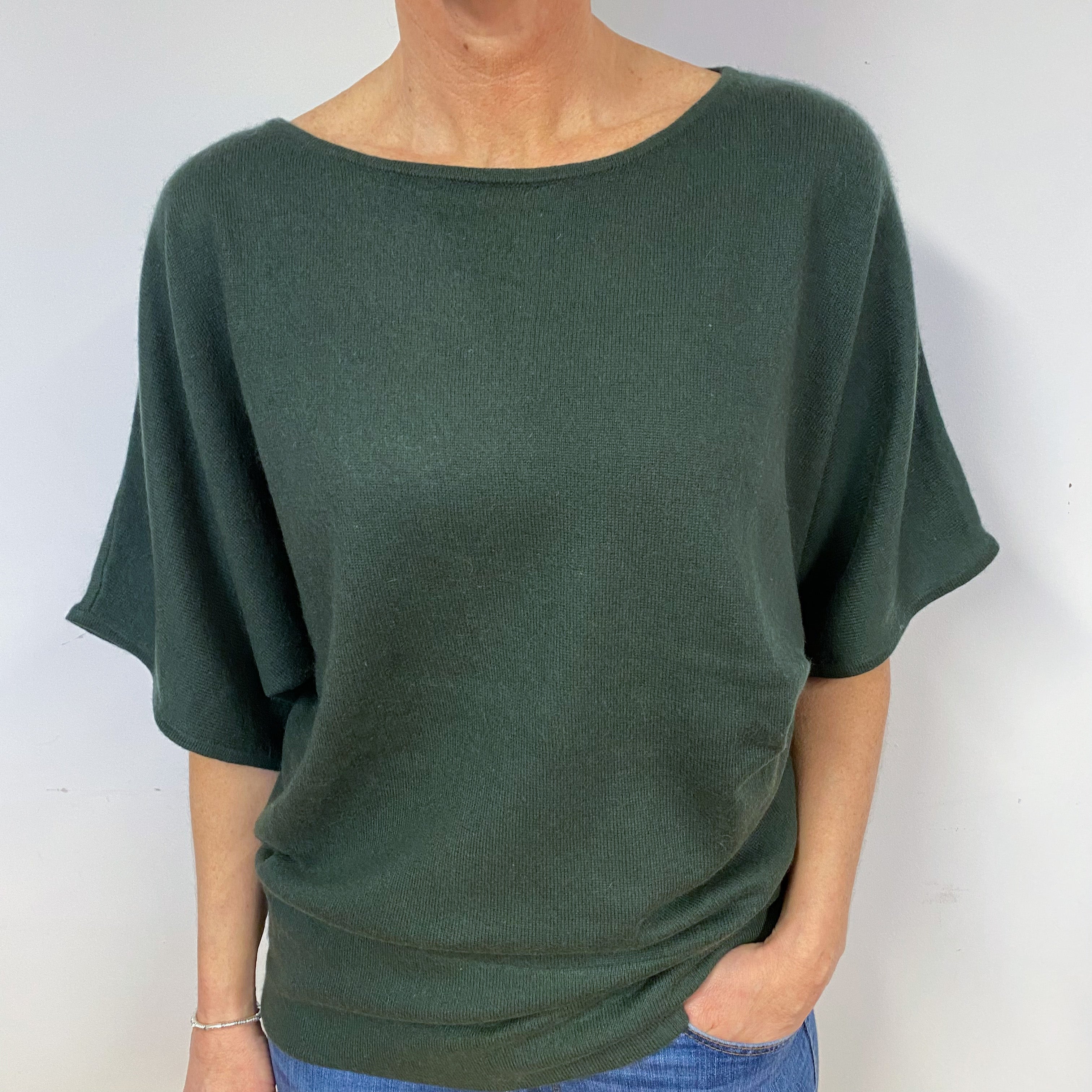 Khaki Green Batwing Cashmere 1/2 Sleeve Jumper Medium