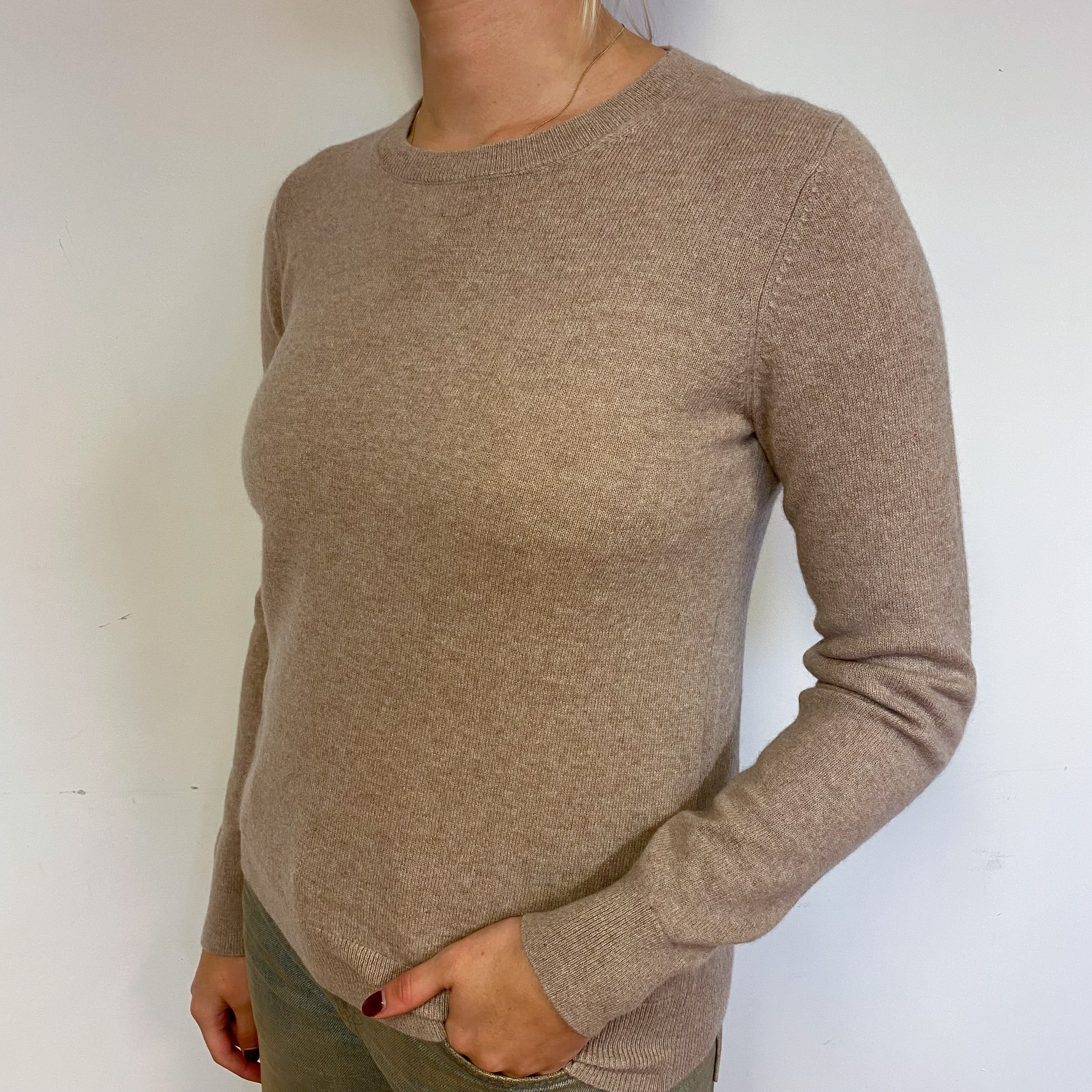 Biscuit Brown Cashmere Crew Neck Jumper Small