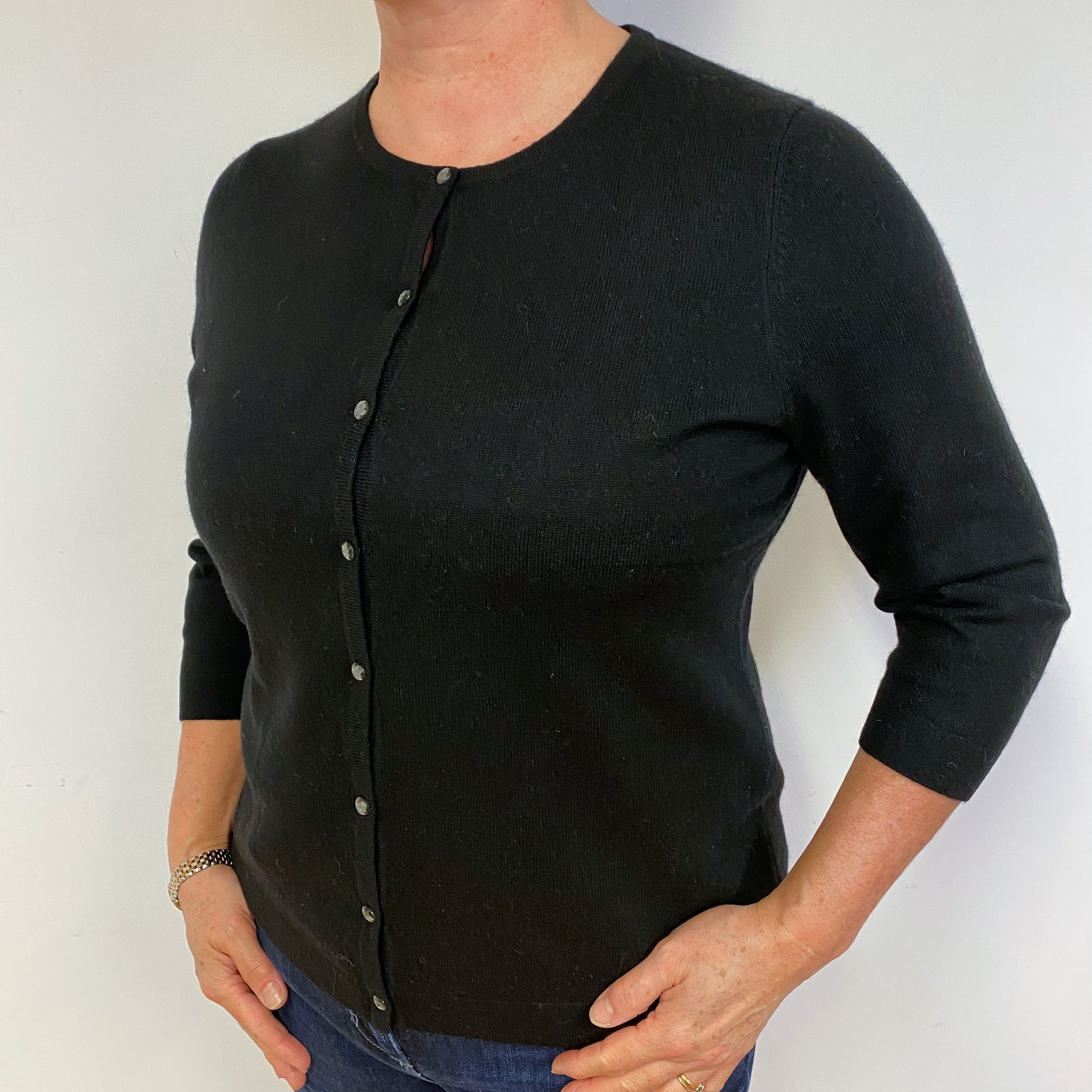 Black Cashmere Crew Neck Cardigan Large.