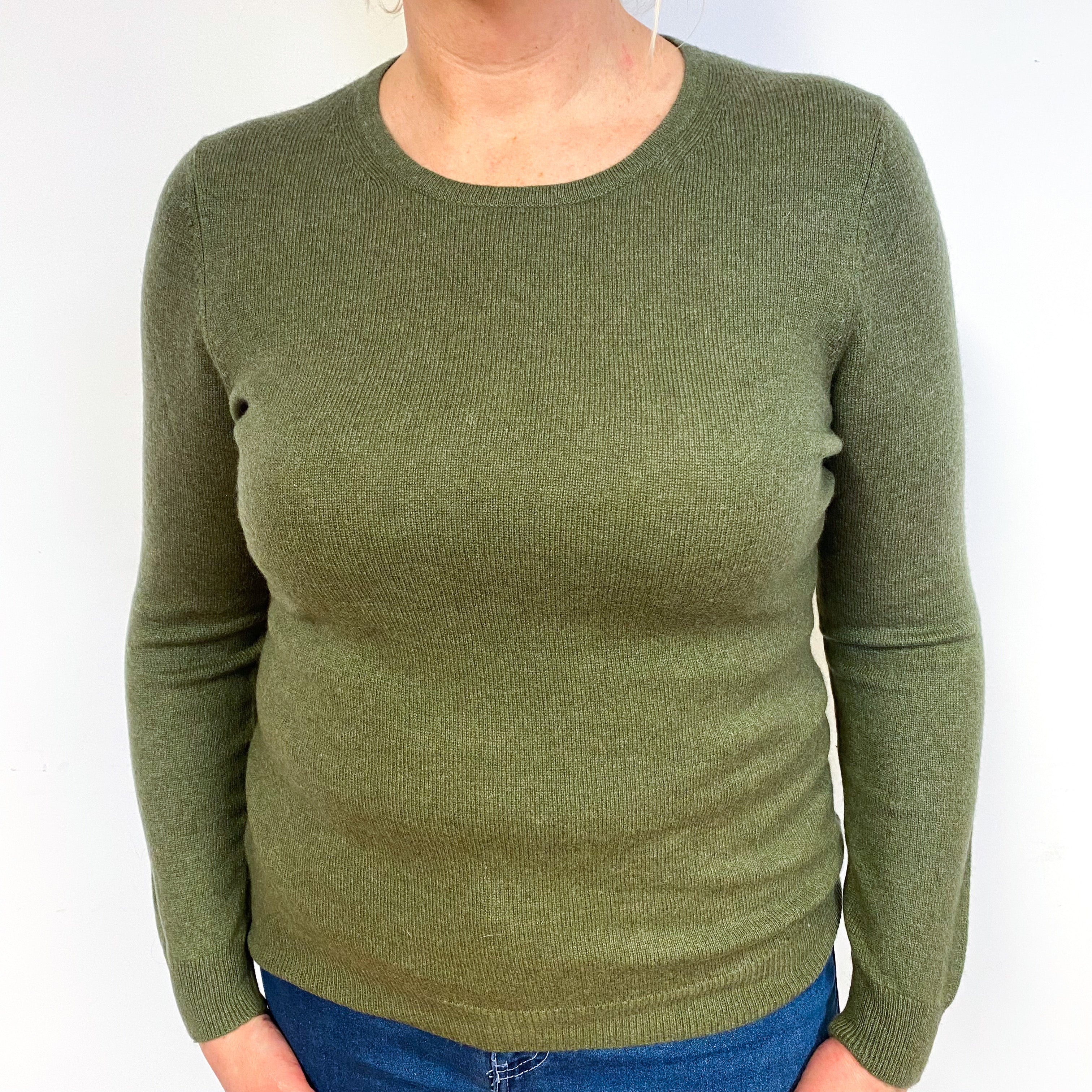 Khaki Green Cashmere Crew Neck Jumper Large