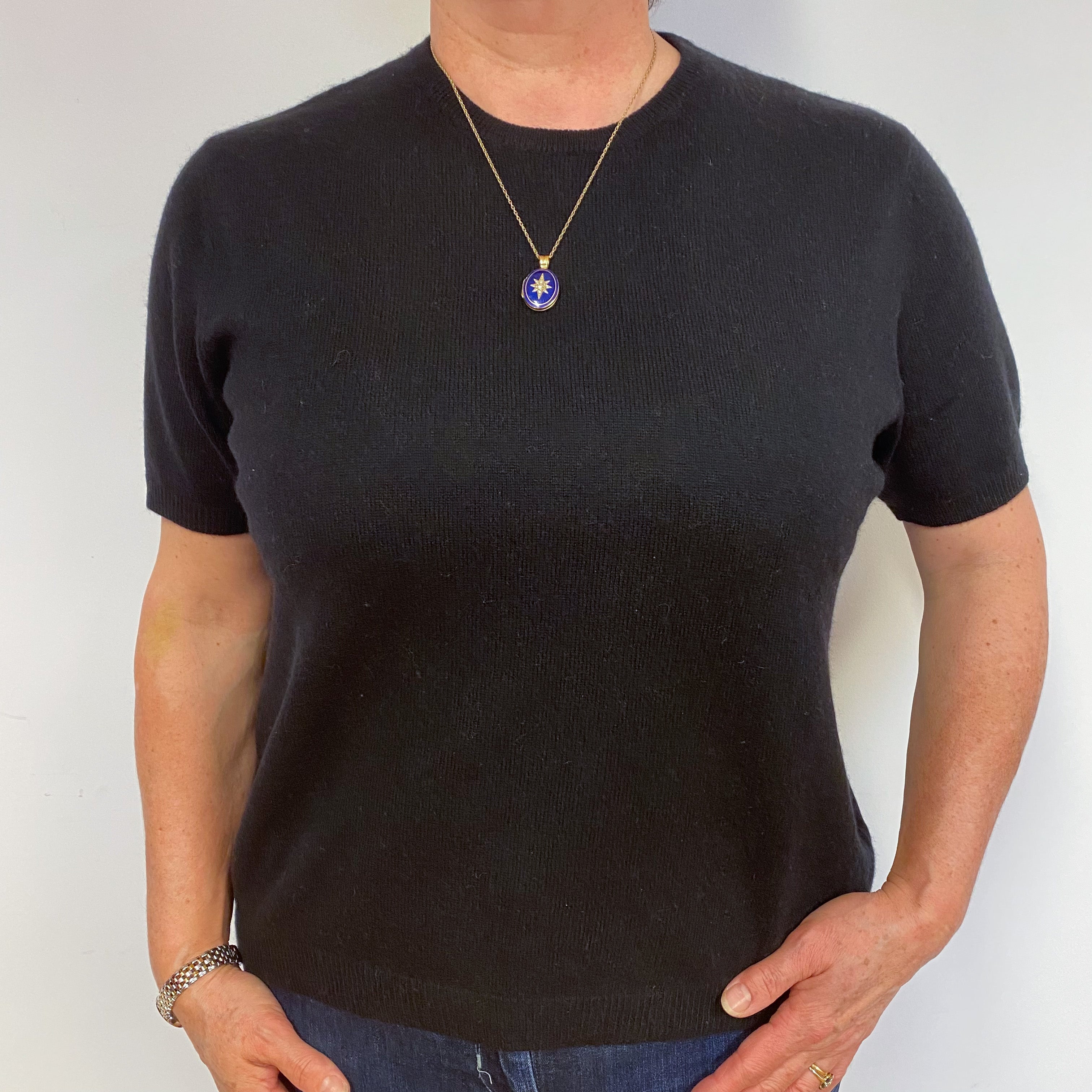 Black Cashmere Short Sleeved Jumper Large