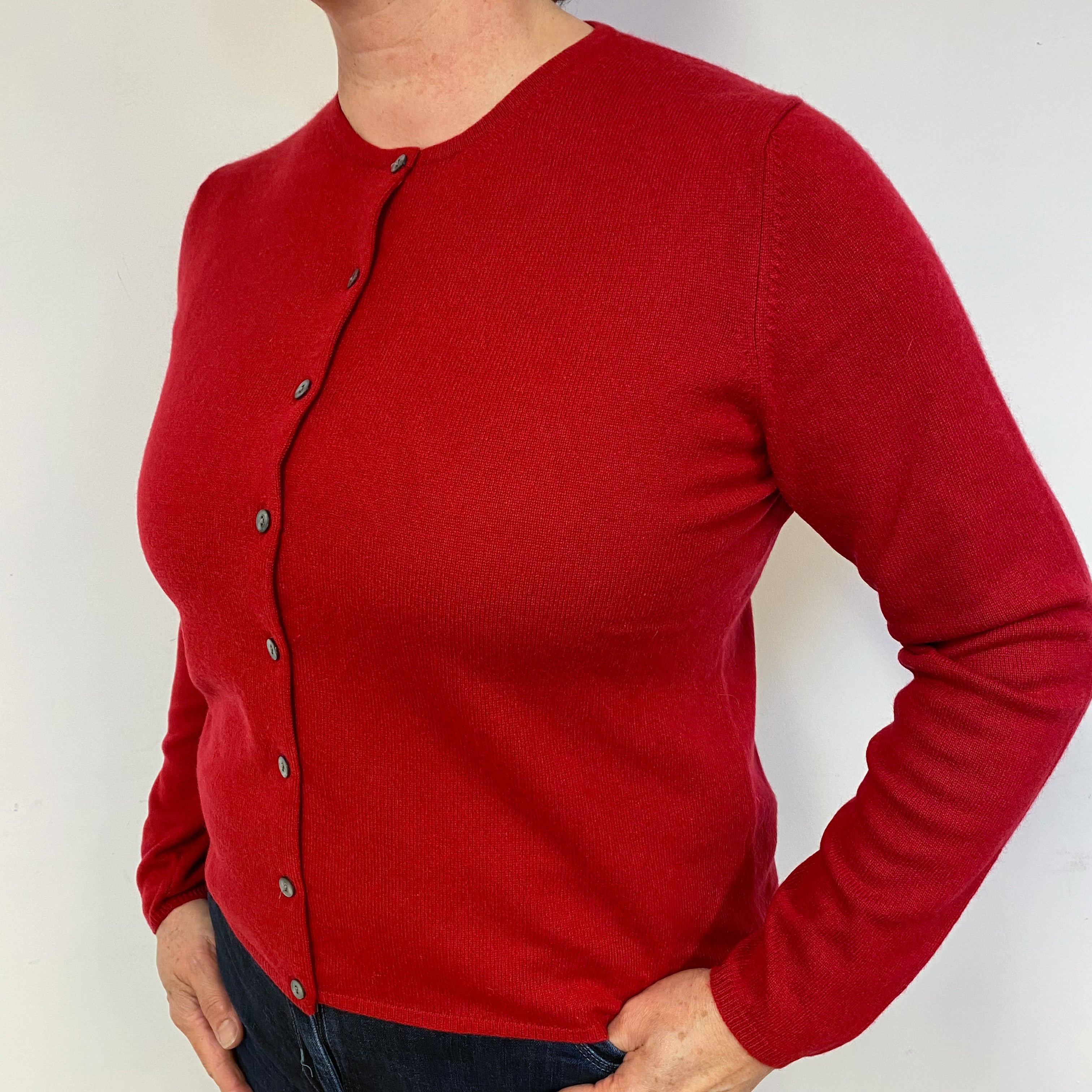 Scarlet Red Cashmere Crew Neck Cardigan Large