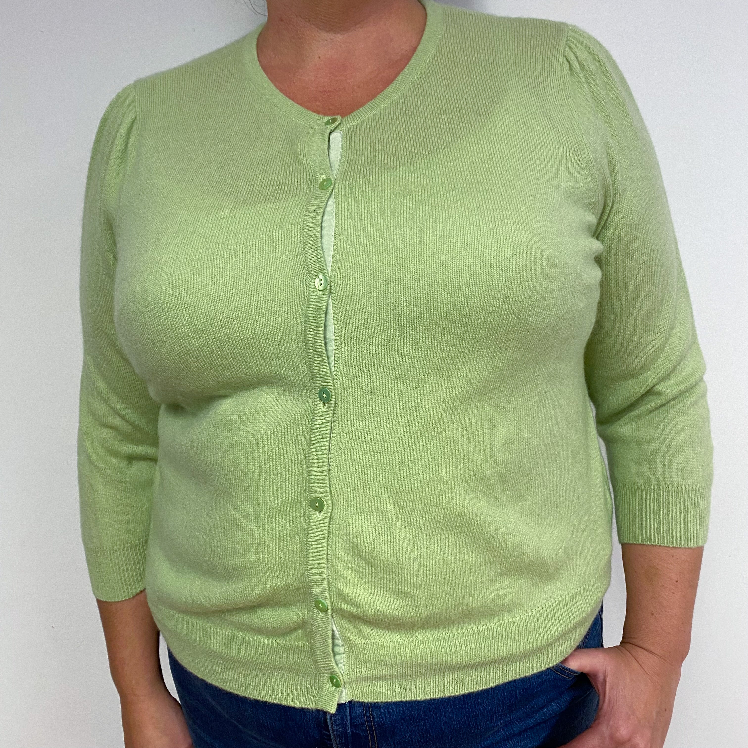 Lime Green Cashmere Crew Neck Cardigan Extra Large