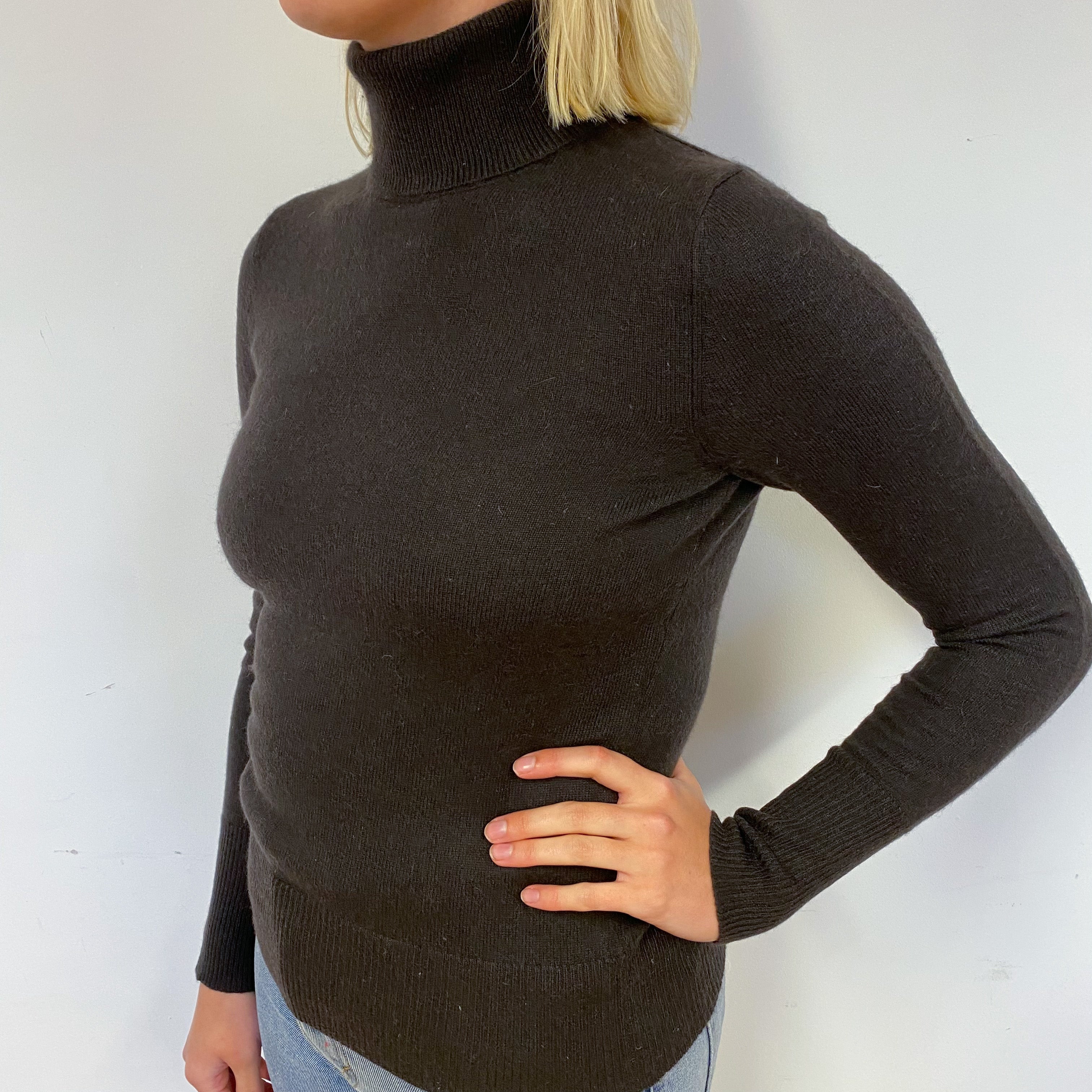 Peppercorn Brown Cashmere Polo Neck Jumper Small