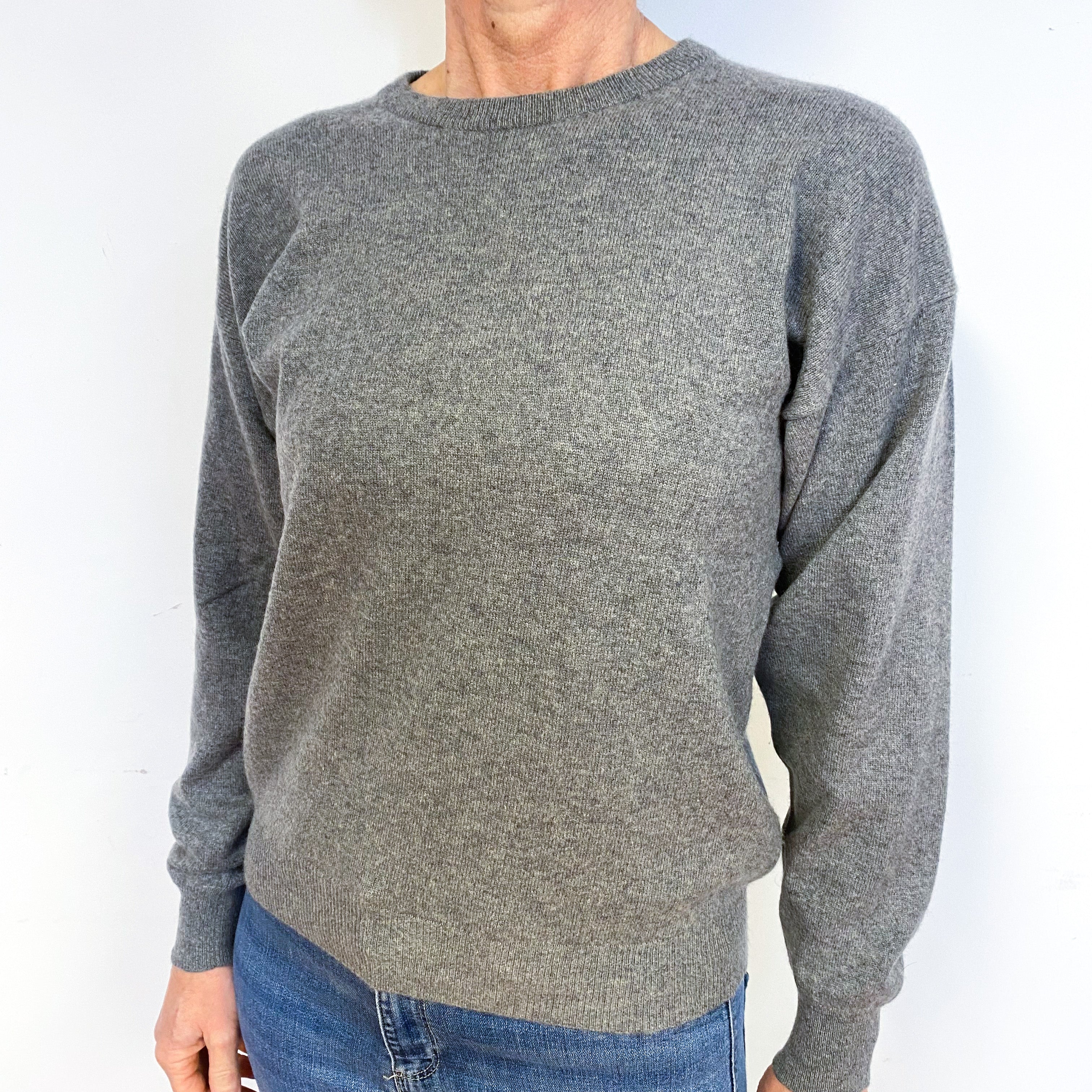 Steel Grey Cashmere Crew Neck Jumper Medium